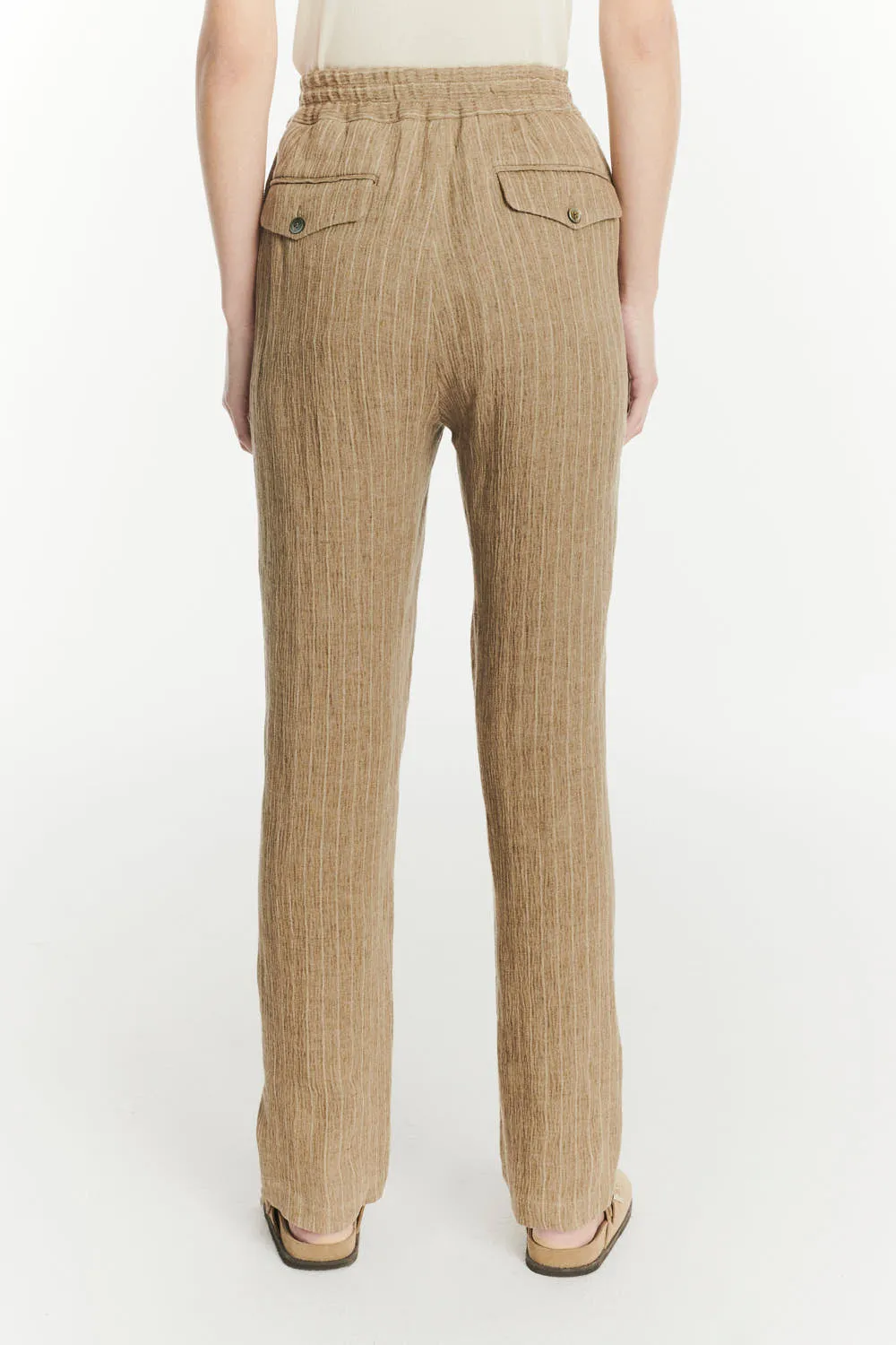 Elasticated Band Trousers in a Camel Fluid Italian Linen and Viscose sold by Delikatessen product image thumbnail 4