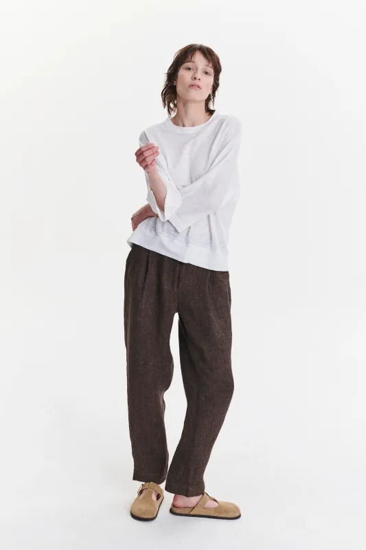 Genuine Trousers in a Brown Fluid Italian Linen Crepe sold by Delikatessen