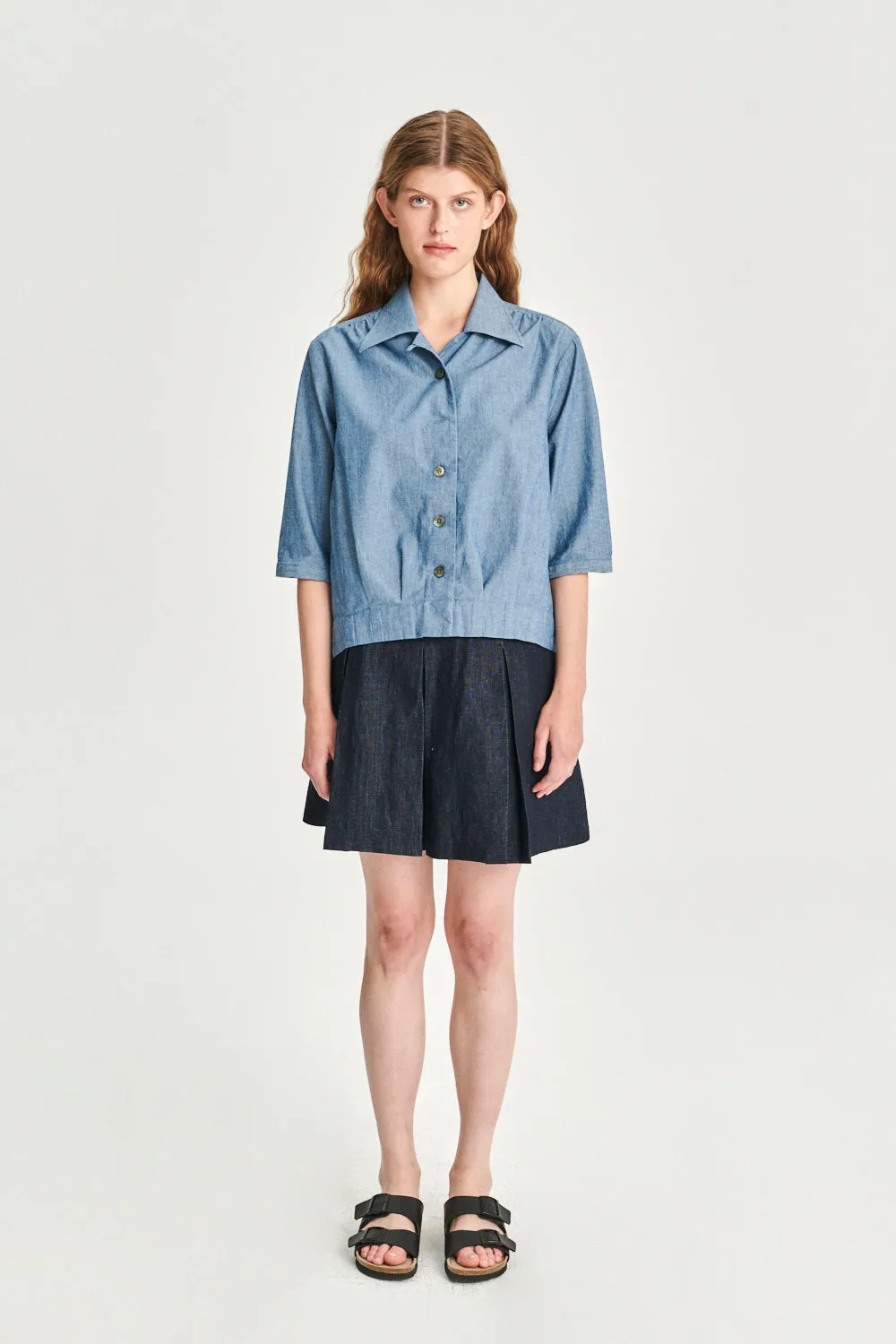 Blouse Jacket in an Indigo Dyed Mix of Italian Linen and Cotton sold by Delikatessen
