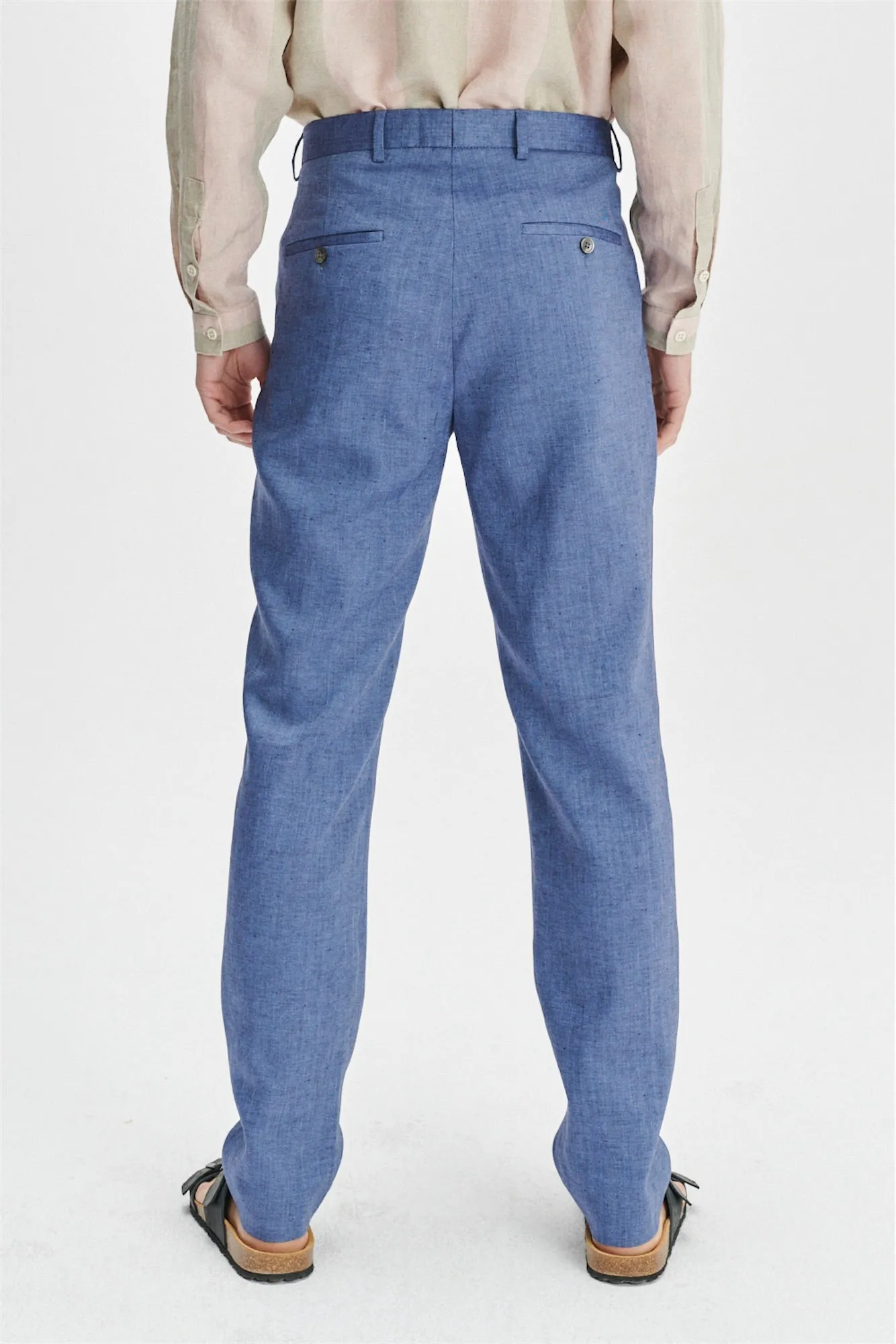Bohemian Trousers in a Natural Stretch Navy and Pilot Blue Italian Traceable Linen sold by Delikatessen product image thumbnail 3