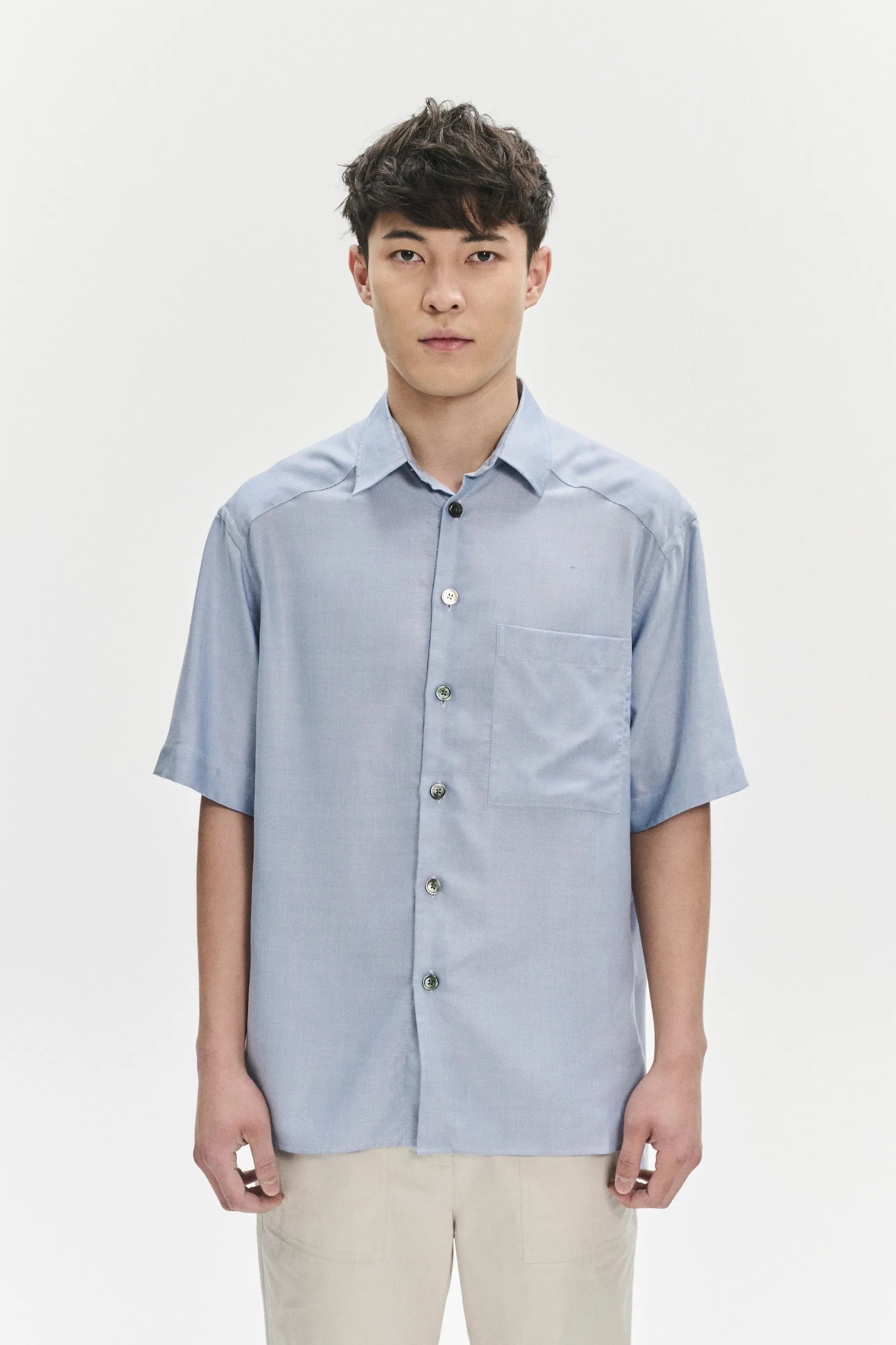 Short Sleeve Socker Shirt in an Extra Soft Blue Portuguese Oxford Lyocell sold by Delikatessen product image thumbnail 2
