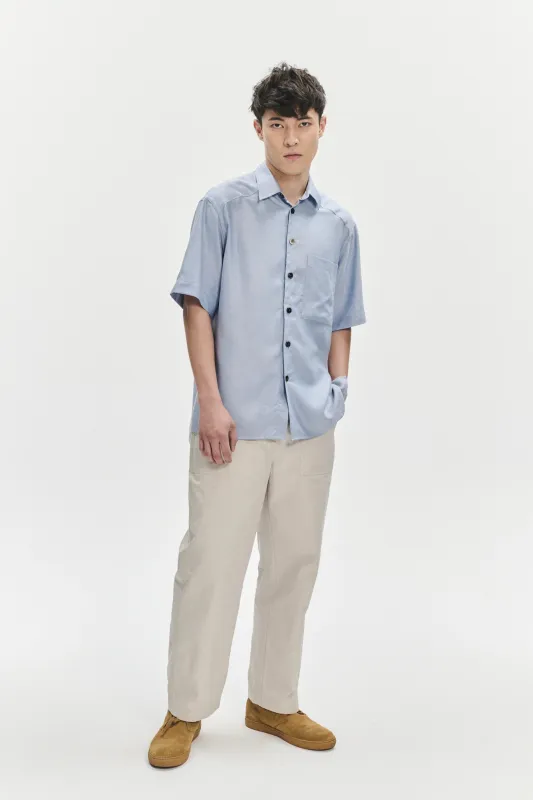 Short Sleeve Socker Shirt in an Extra Soft Blue Portuguese Oxford Lyocell sold by Delikatessen