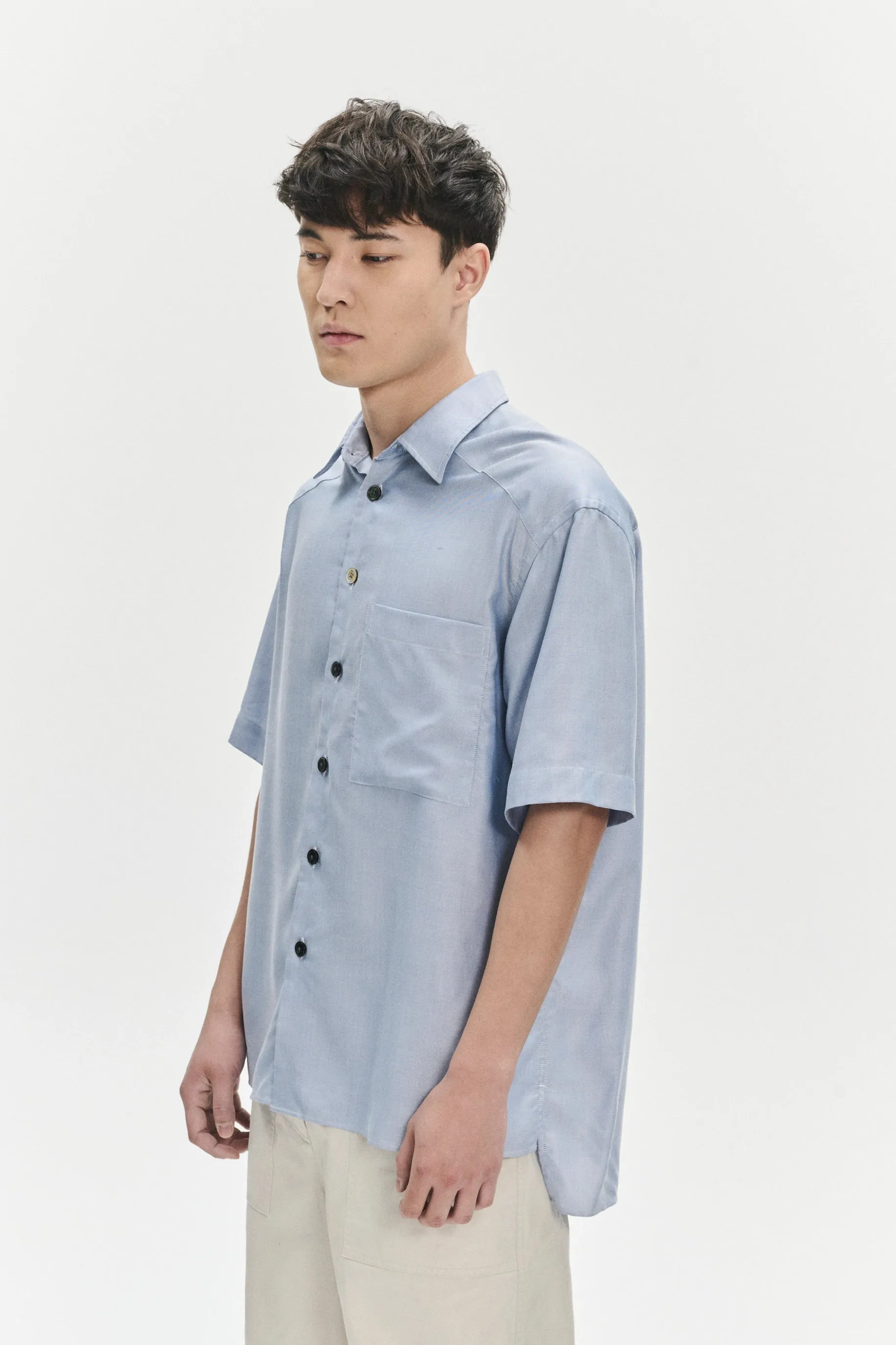 Short Sleeve Socker Shirt in an Extra Soft Blue Portuguese Oxford Lyocell sold by Delikatessen product image thumbnail 5