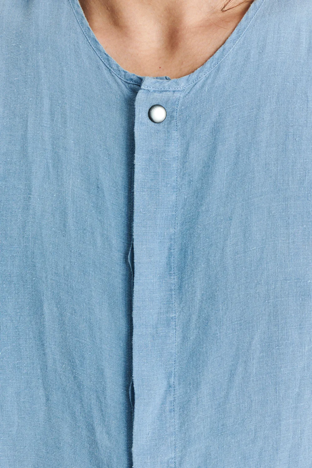 Short Sleeve Minimal Shirt in a Fine Indigo Blue Portuguese Linen sold by Delikatessen product image thumbnail 5