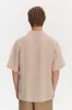 Short Sleeve Relaxed Cuban Collar Shirt in Tonal Pink and Beige Stripes of a Superb Italian Traceable Linen sold by Delikatessen