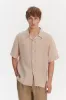 Short Sleeve Relaxed Cuban Collar Shirt in Tonal Pink and Beige Stripes of a Superb Italian Traceable Linen sold by Delikatessen