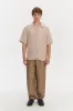 Short Sleeve Relaxed Cuban Collar Shirt in Tonal Pink and Beige Stripes of a Superb Italian Traceable Linen sold by Delikatessen