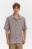 Cuban Collar Shirt in a Lavender Structured Italian Oxford Linen sold by Delikatessen