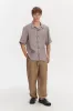 Cuban Collar Shirt in a Lavender Structured Italian Oxford Linen sold by Delikatessen