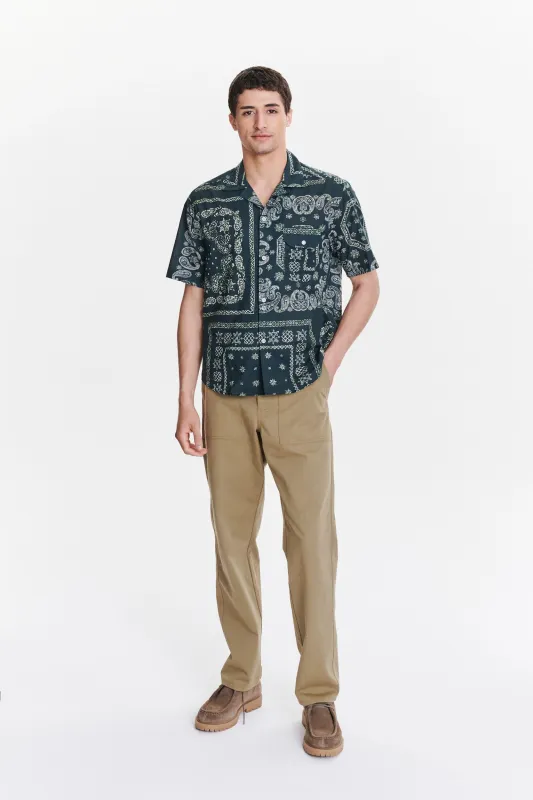 Short Sleeve Camp Collar Shirt in a Green Bandana Print Italian Cotton sold by Delikatessen