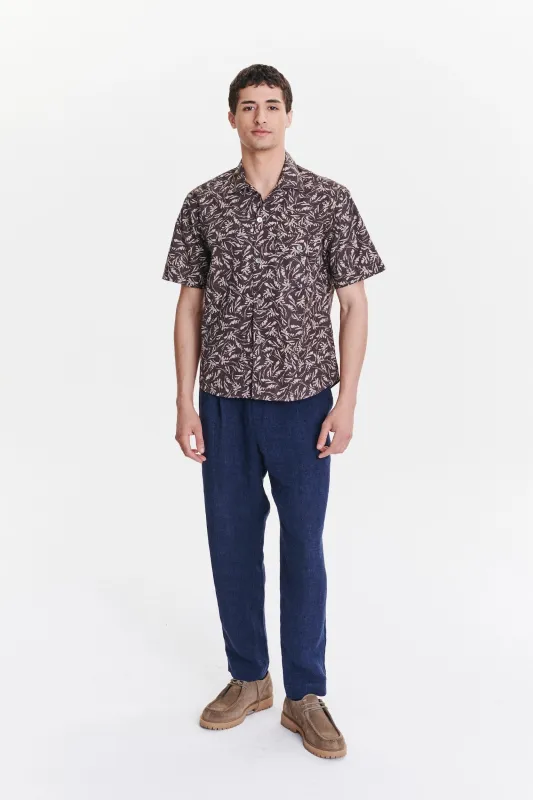 Short Sleeve Camp Collar Shirt in a Subtle Brown and Off White Floral Printed Italian Cotton sold by Delikatessen