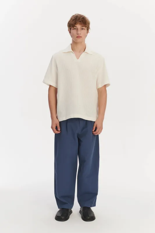 Short Sleeve Pop Over Shirt  in a Cream White Airy Structural Portuguese Cotton sold by Delikatessen