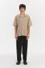 Short Sleeve Relaxed Cuban Collar Shirt in a Beige, White and Black Fine Italian Linen sold by Delikatessen