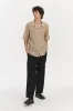 Short Sleeve Relaxed Cuban Collar Shirt in a Beige, White and Black Fine Italian Linen sold by Delikatessen