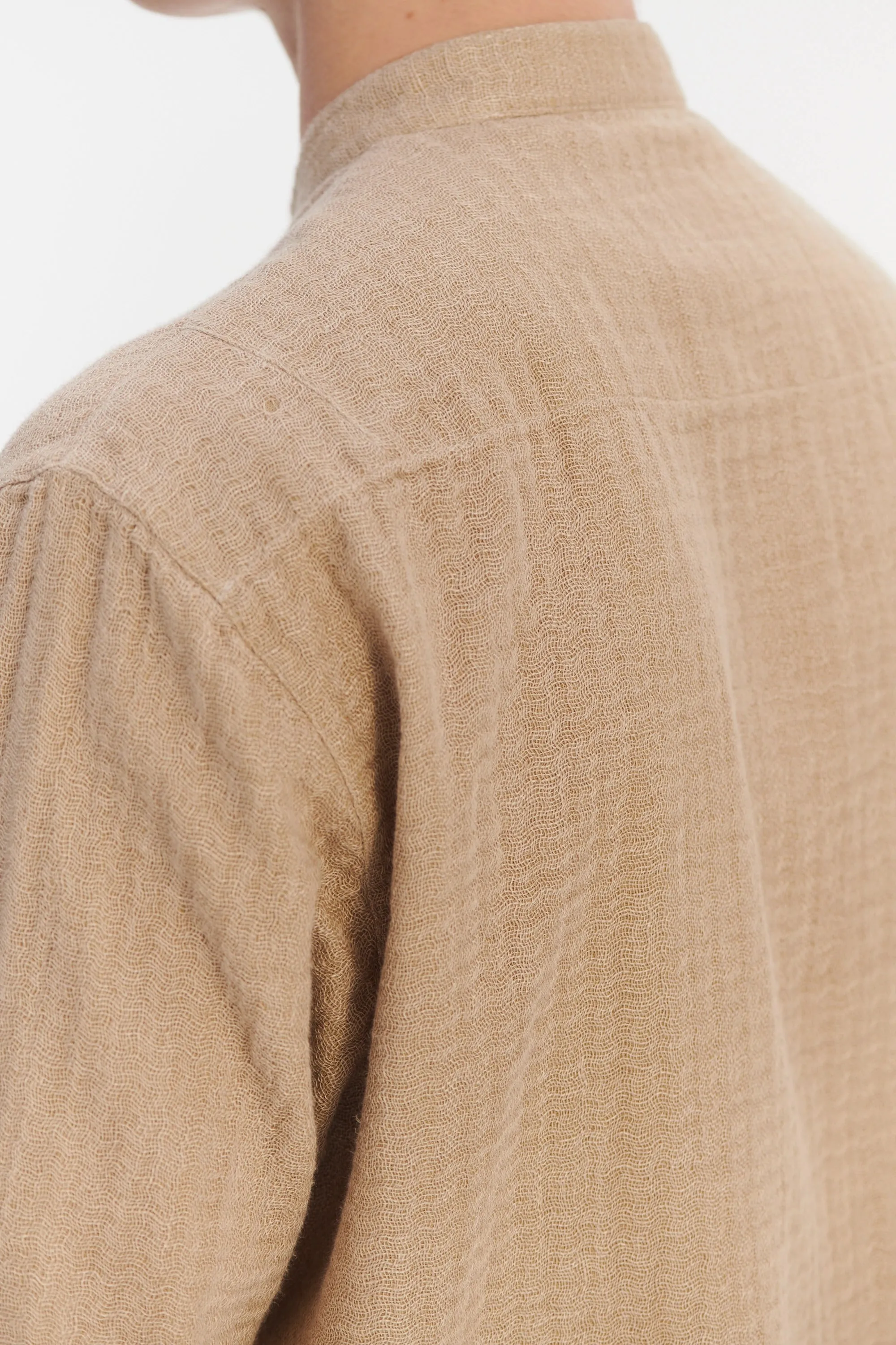 New Zen Grandad Collar Shirt in a Beige Double Sided Portuguese Cotton and Linen sold by Delikatessen product image thumbnail 2