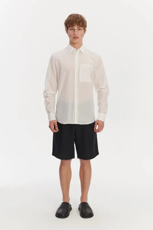 Feel Good Shirt in a Smooth White Airy Italian Silk and Cotton sold by Delikatessen