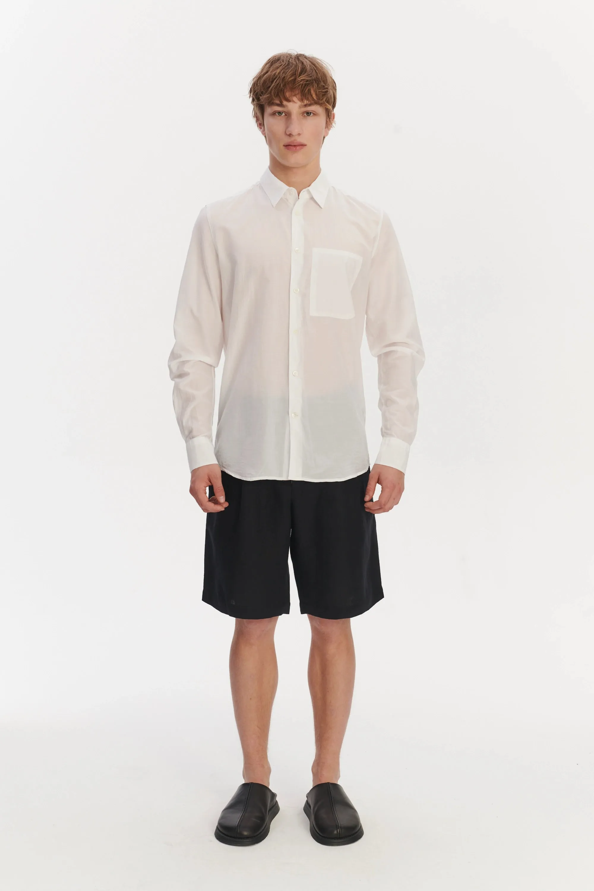 Feel Good Shirt in a Smooth White Airy Italian Silk and Cotton sold by Delikatessen