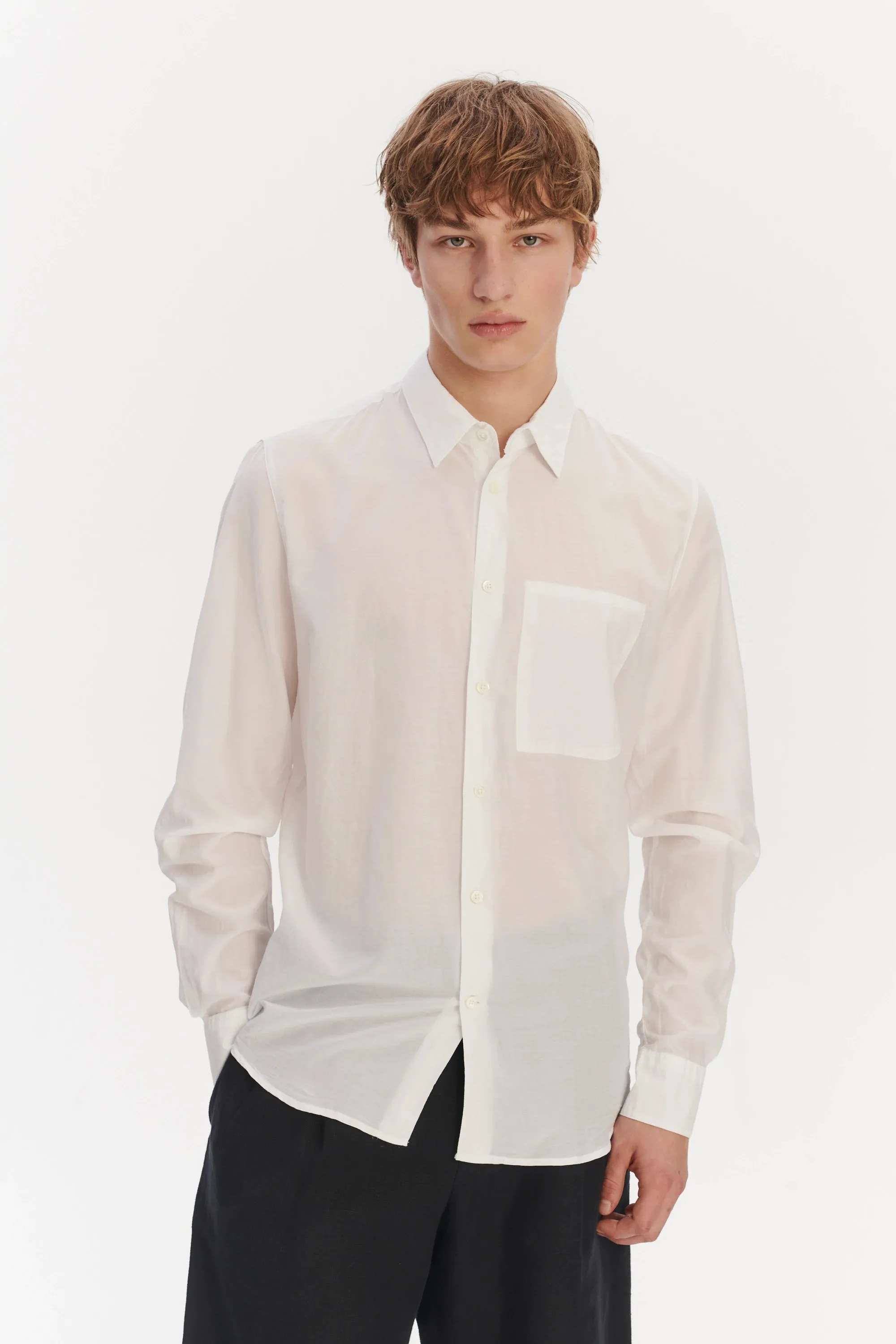 Feel Good Shirt in a Smooth White Airy Italian Silk and Cotton sold by Delikatessen product image thumbnail 5