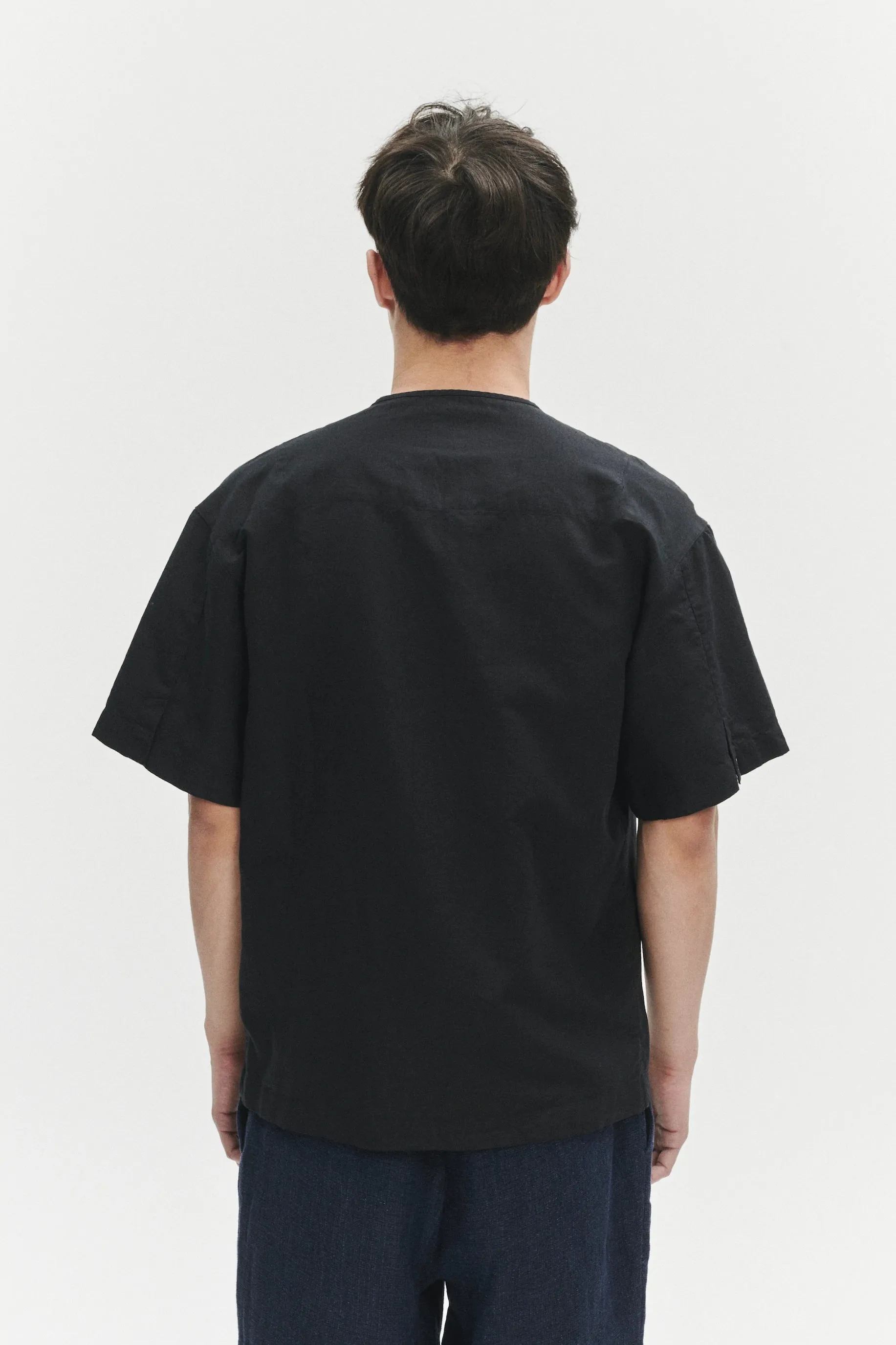 Short Sleeve Minimal Shirt in a Black Fine Portuguese Cotton and Linen sold by Delikatessen product image thumbnail 5