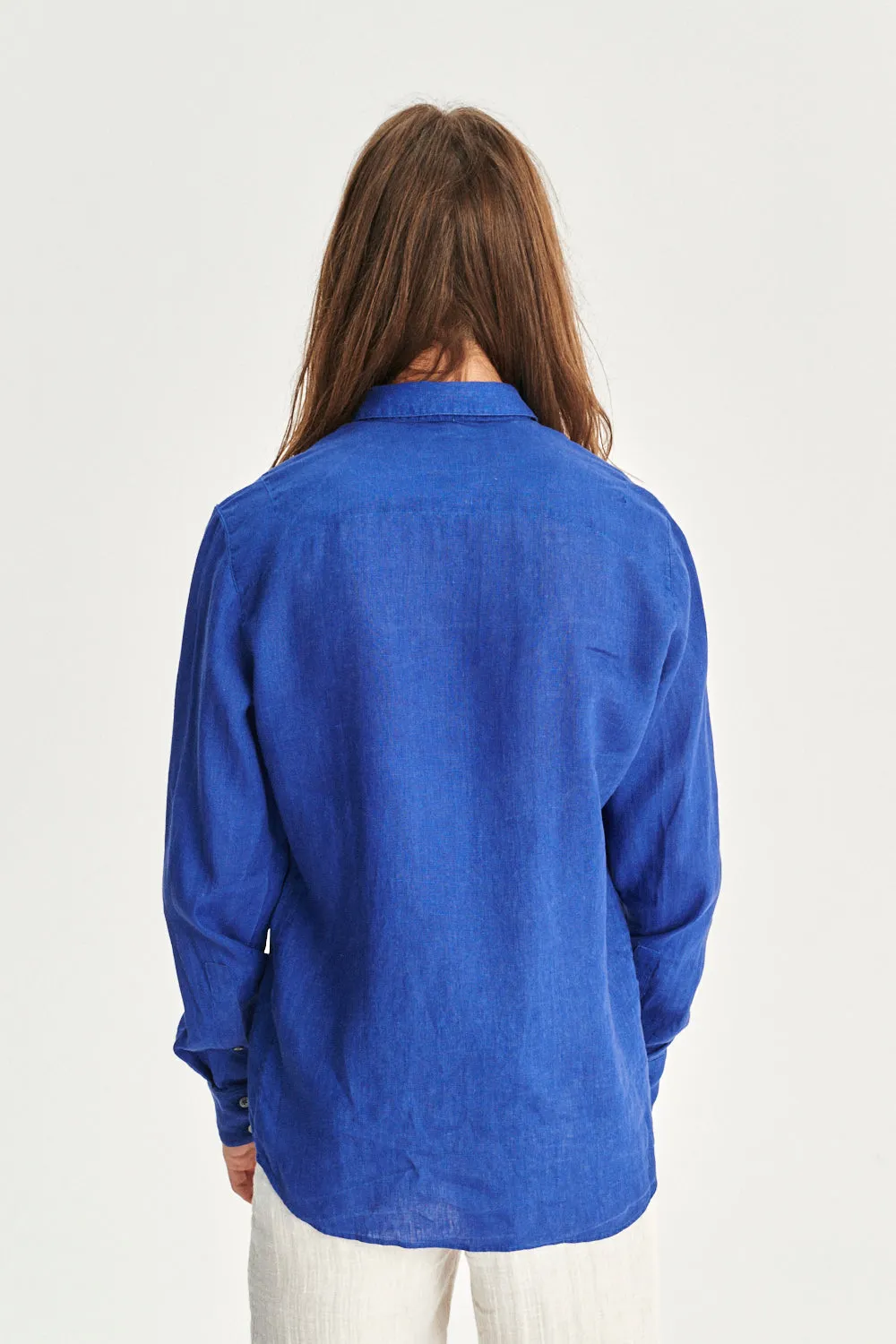 Feel Good Shirt in a Cobalt Blue and Taupe Double Sided Italian Linen sold by Delikatessen product image thumbnail 5