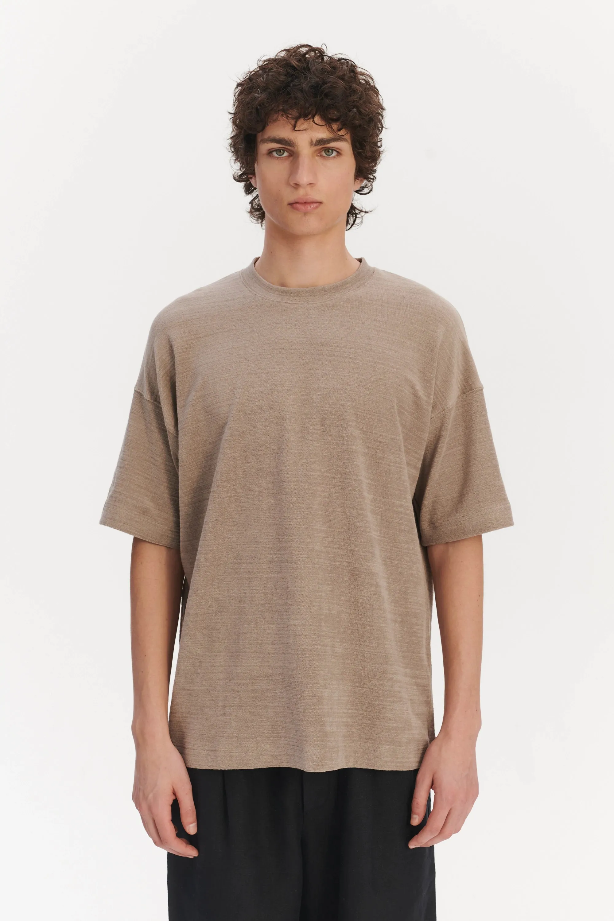 Oversized T-Shirt in an Organic Taupe Beige Portuguese Cotton and Linen sold by Delikatessen product image thumbnail 3