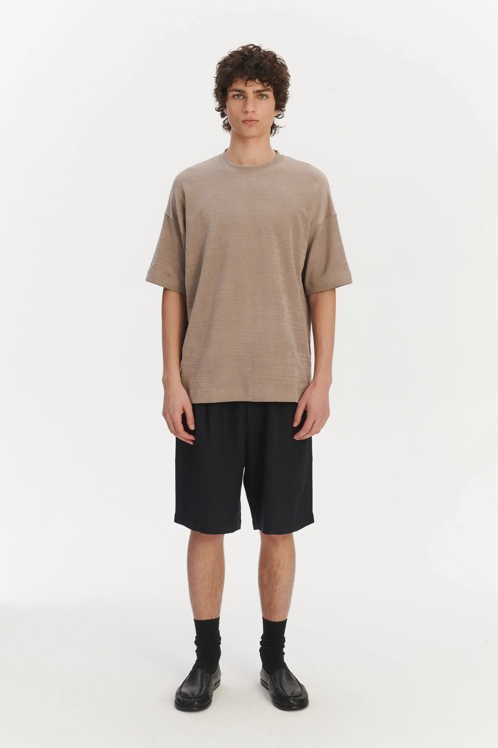 Oversized T-Shirt in an Organic Taupe Beige Portuguese Cotton and Linen sold by Delikatessen