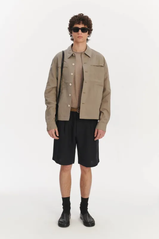 Relaxed Jacket in a Beige Italian Virgin Wool and Linen sold by Delikatessen