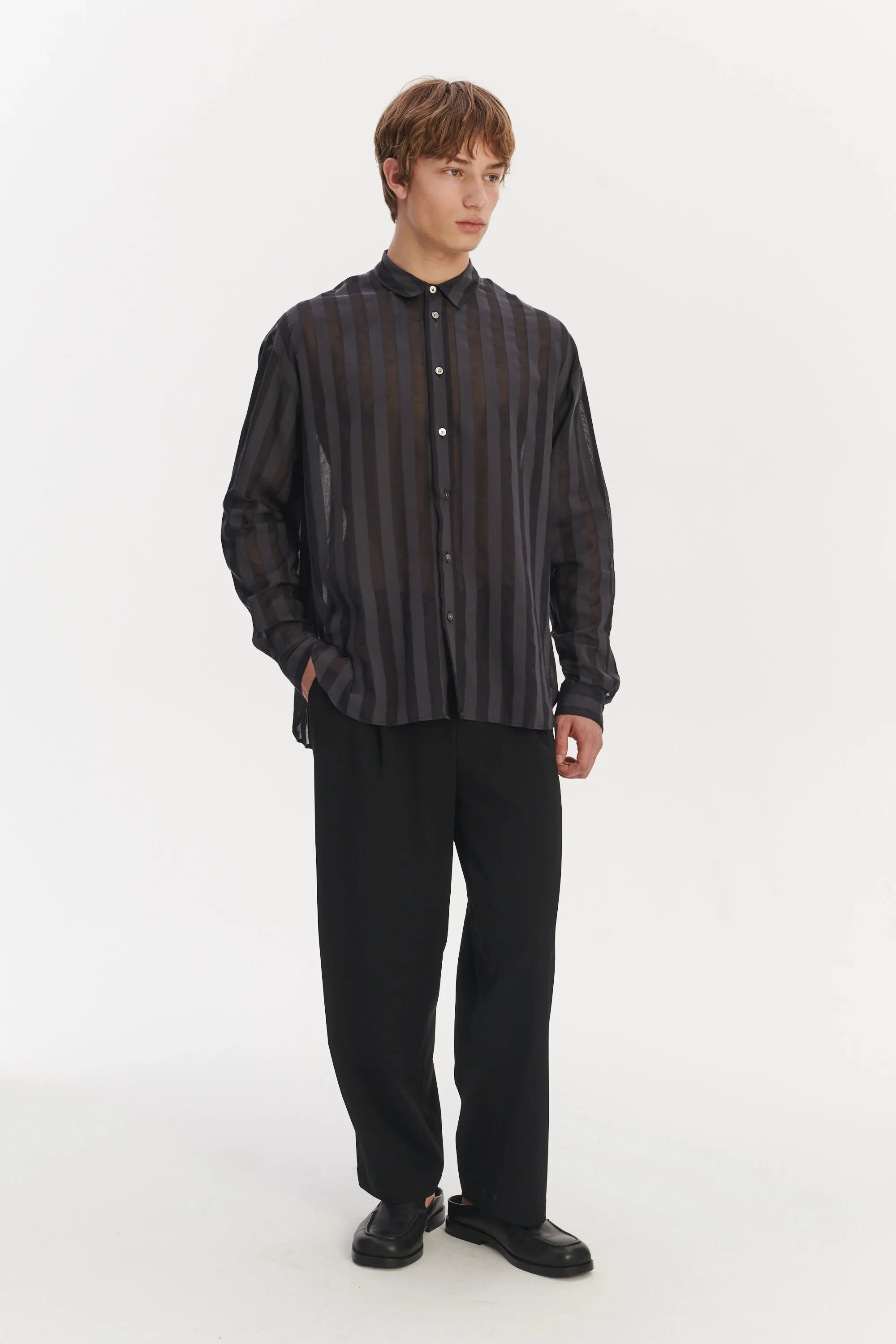 Oversized Rider Shirt in a Black Airy Portuguese Cotton and Tencel sold by Delikatessen product image thumbnail 3
