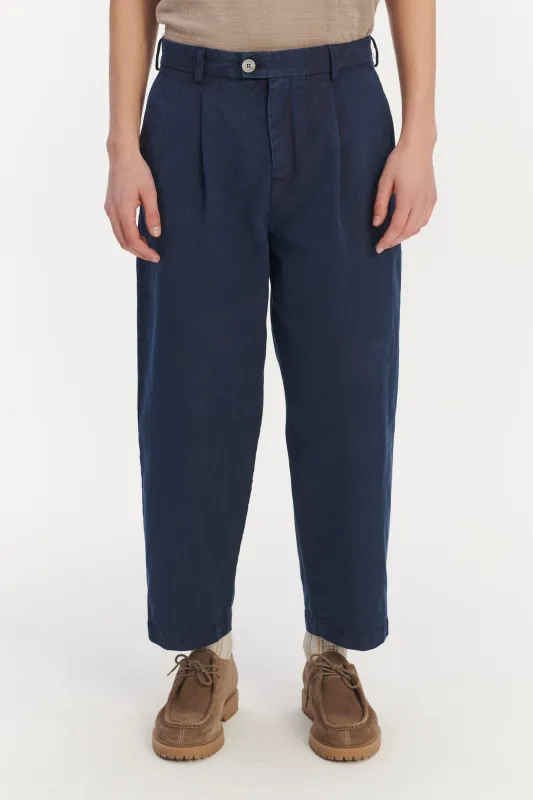 Cropped Trousers in a Navy Blue Rinsed Italian Cotton Denim sold by Delikatessen