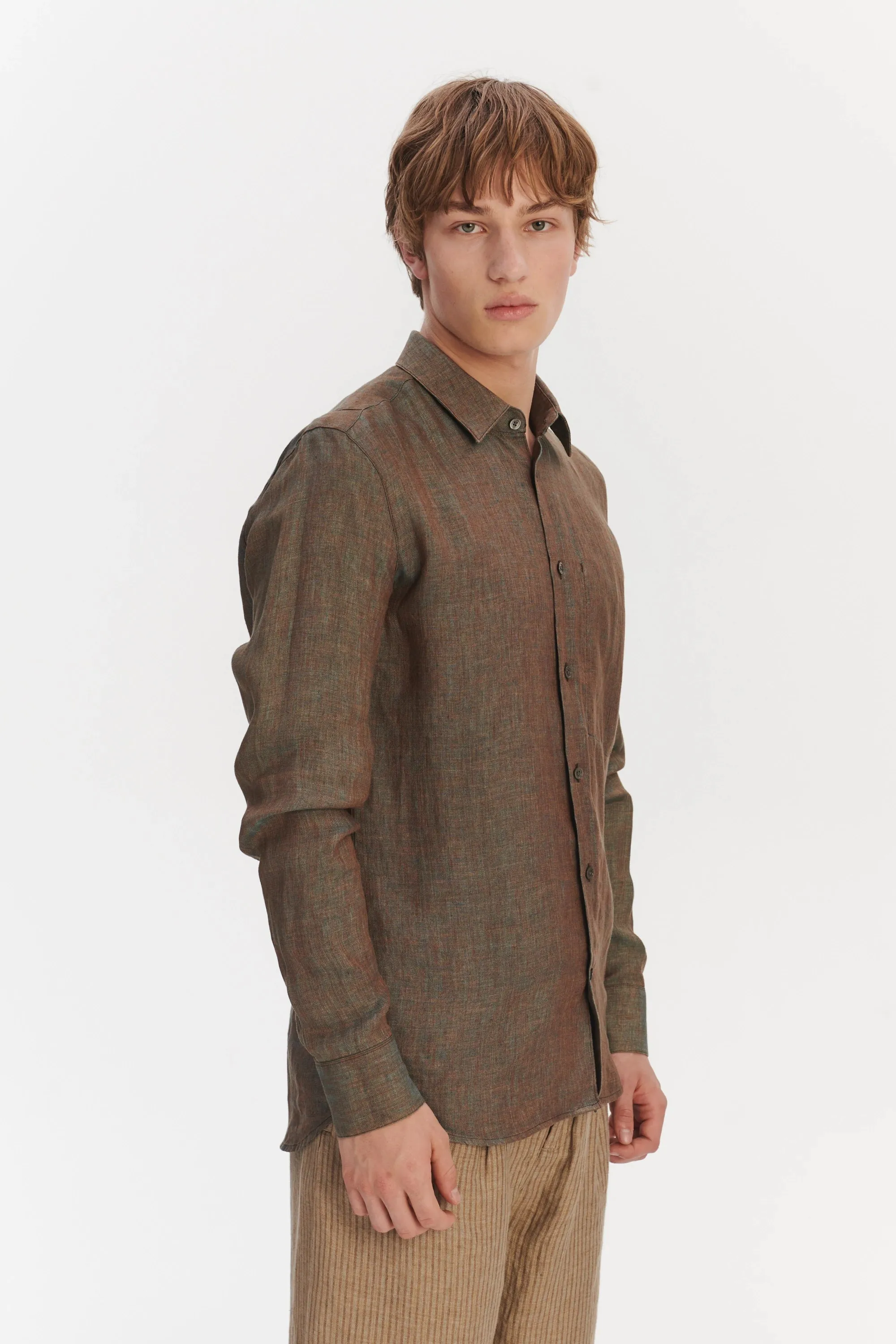 Feel Good Shirt in a Brown Changeant Italian Linen sold by Delikatessen product image thumbnail 5