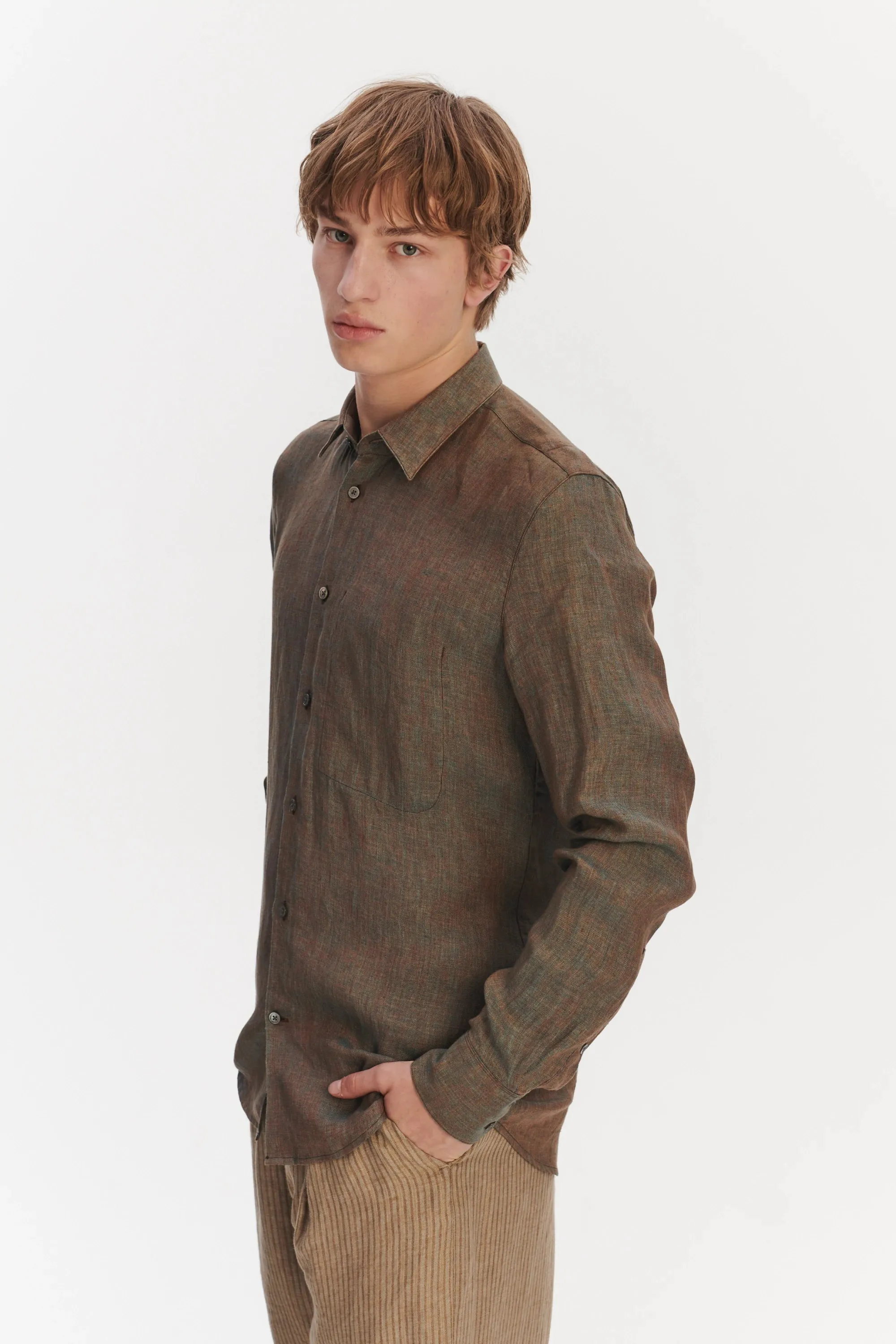 Feel Good Shirt in a Brown Changeant Italian Linen sold by Delikatessen product image thumbnail 4