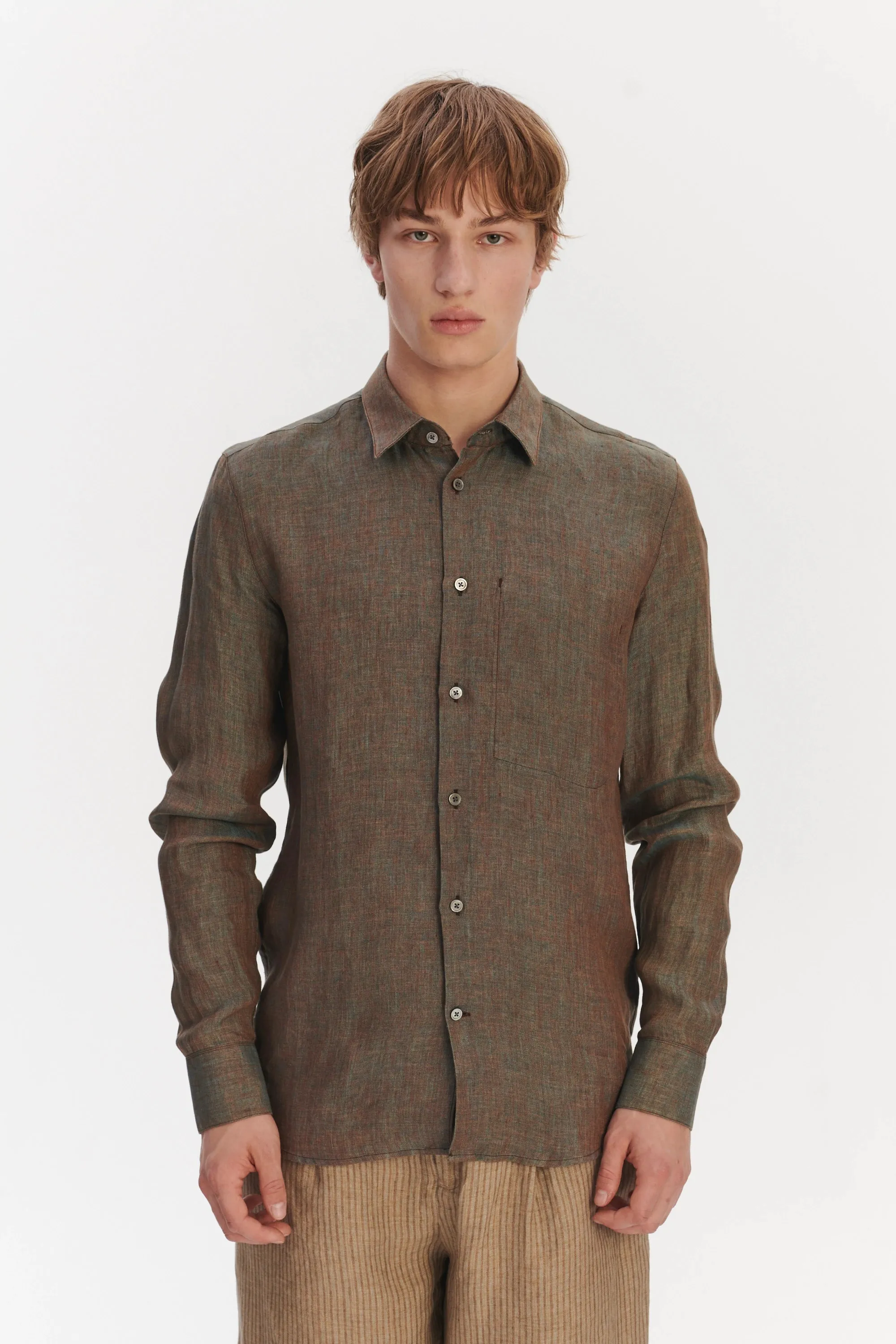 Feel Good Shirt in a Brown Changeant Italian Linen sold by Delikatessen product image thumbnail 3