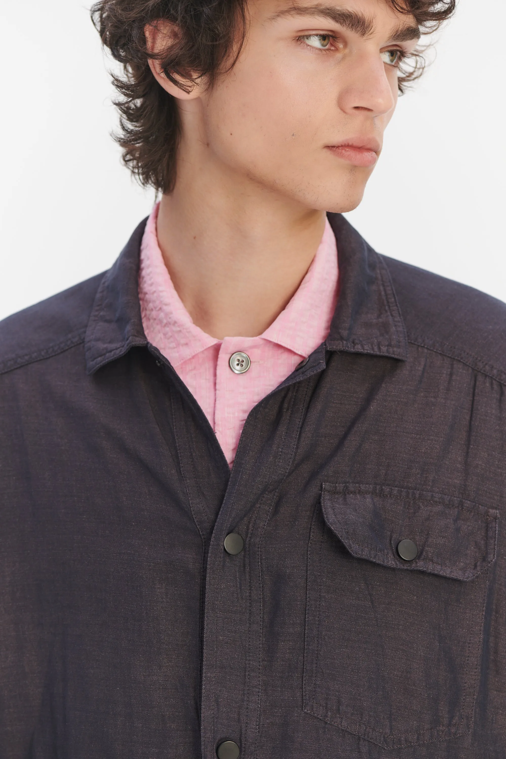 French Workwear Jacket in a Purple Brown Light Italian Linen sold by Delikatessen product image thumbnail 2