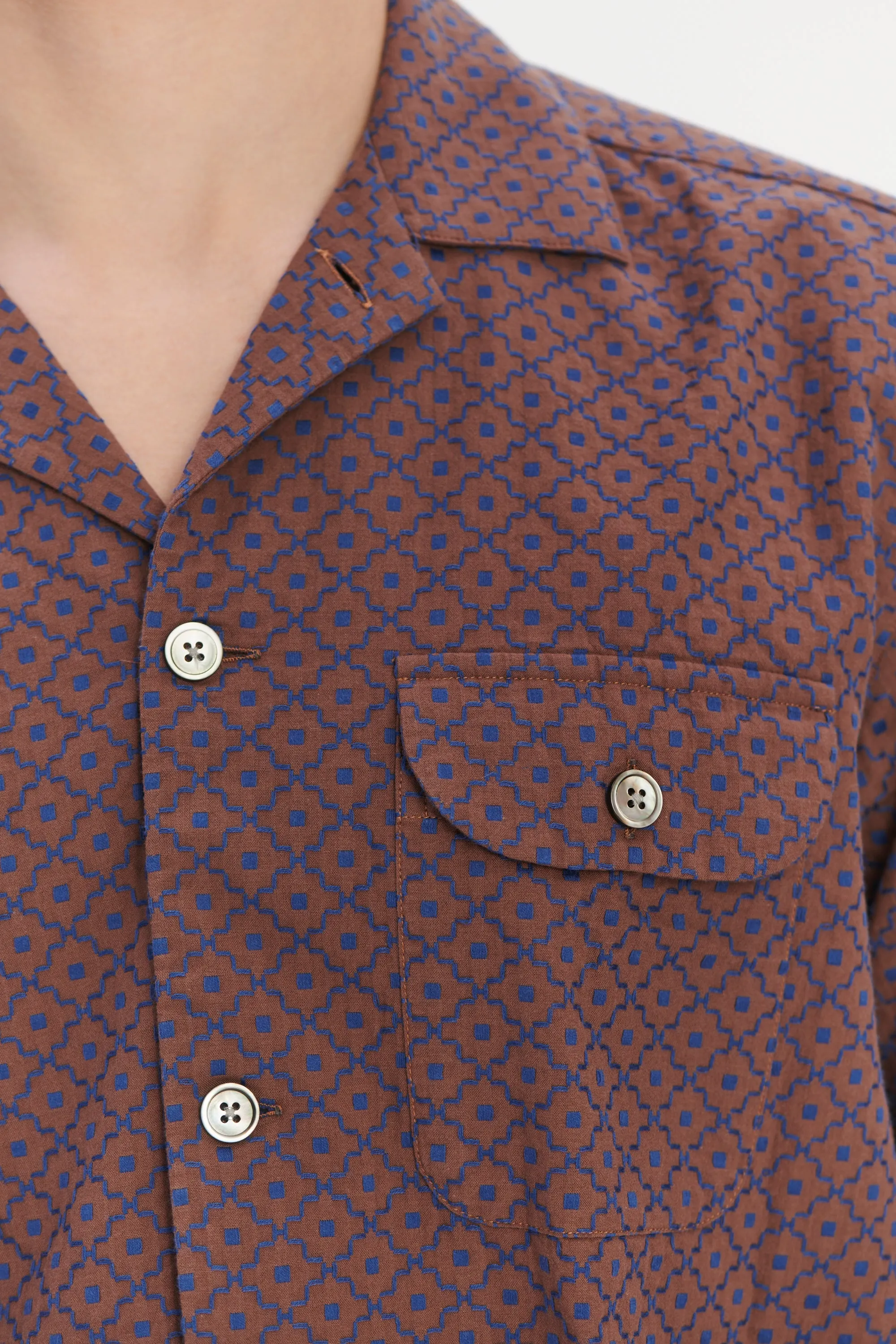 Camp Collar Shirt in a Brown and Navy Jacquard sold by Delikatessen product image thumbnail 2