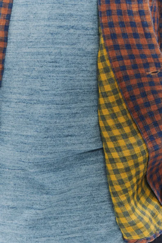 Short Sleeve Relaxed Camp Collar Shirt in a Double Sided Rusty Red and Blue Chequered Linen sold by Delikatessen