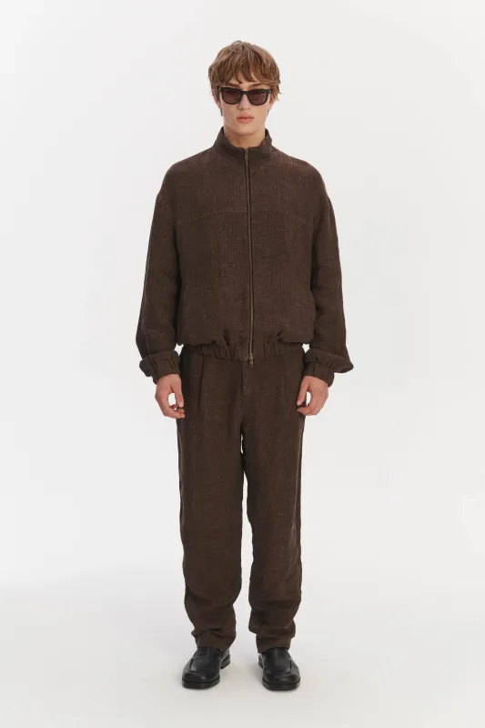 New Zipped Blouson Jacket in a Brown Italian Linen Crêpe sold by Delikatessen