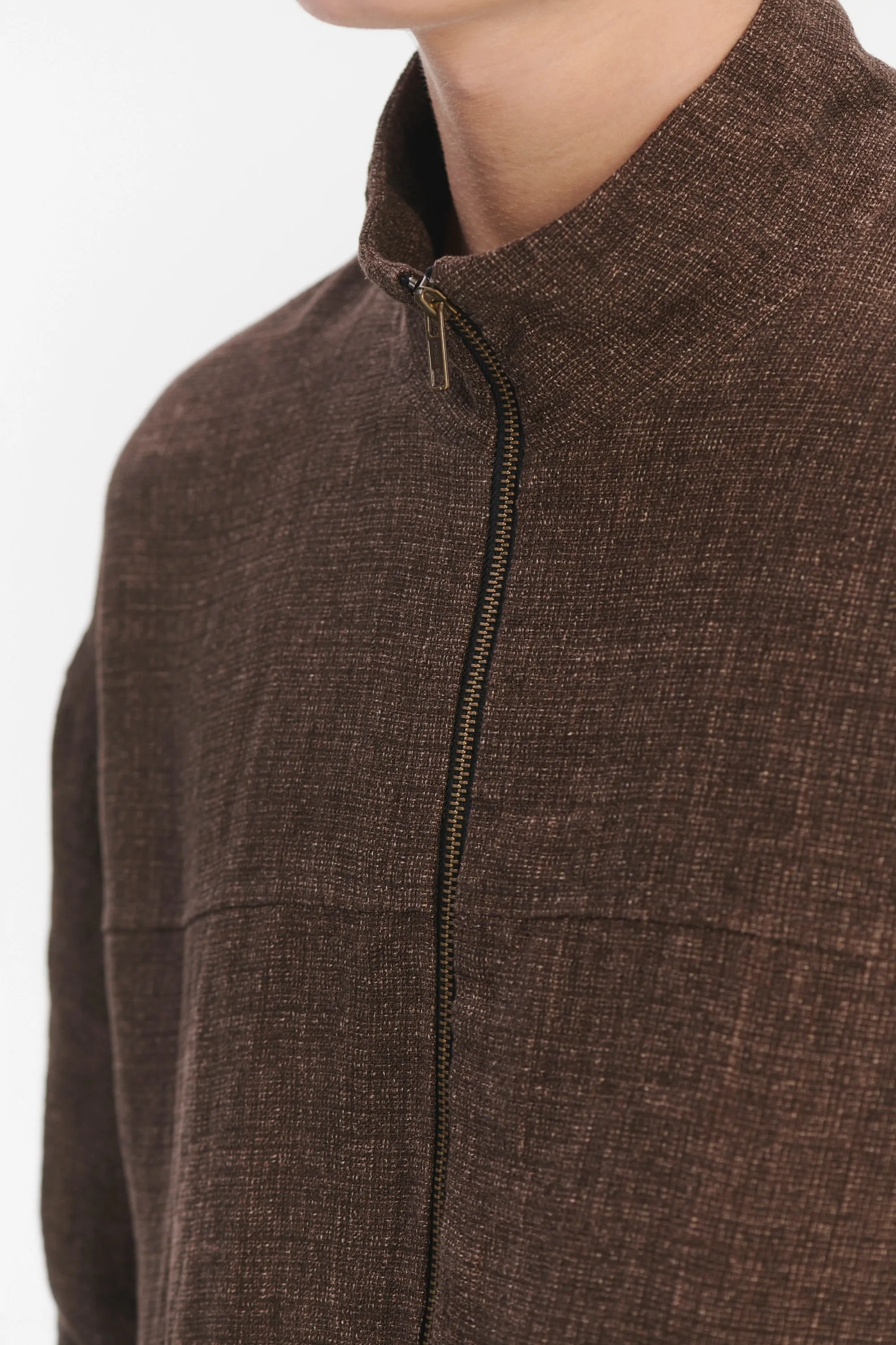 New Zipped Blouson Jacket in a Brown Italian Linen Crêpe sold by Delikatessen product image thumbnail 3