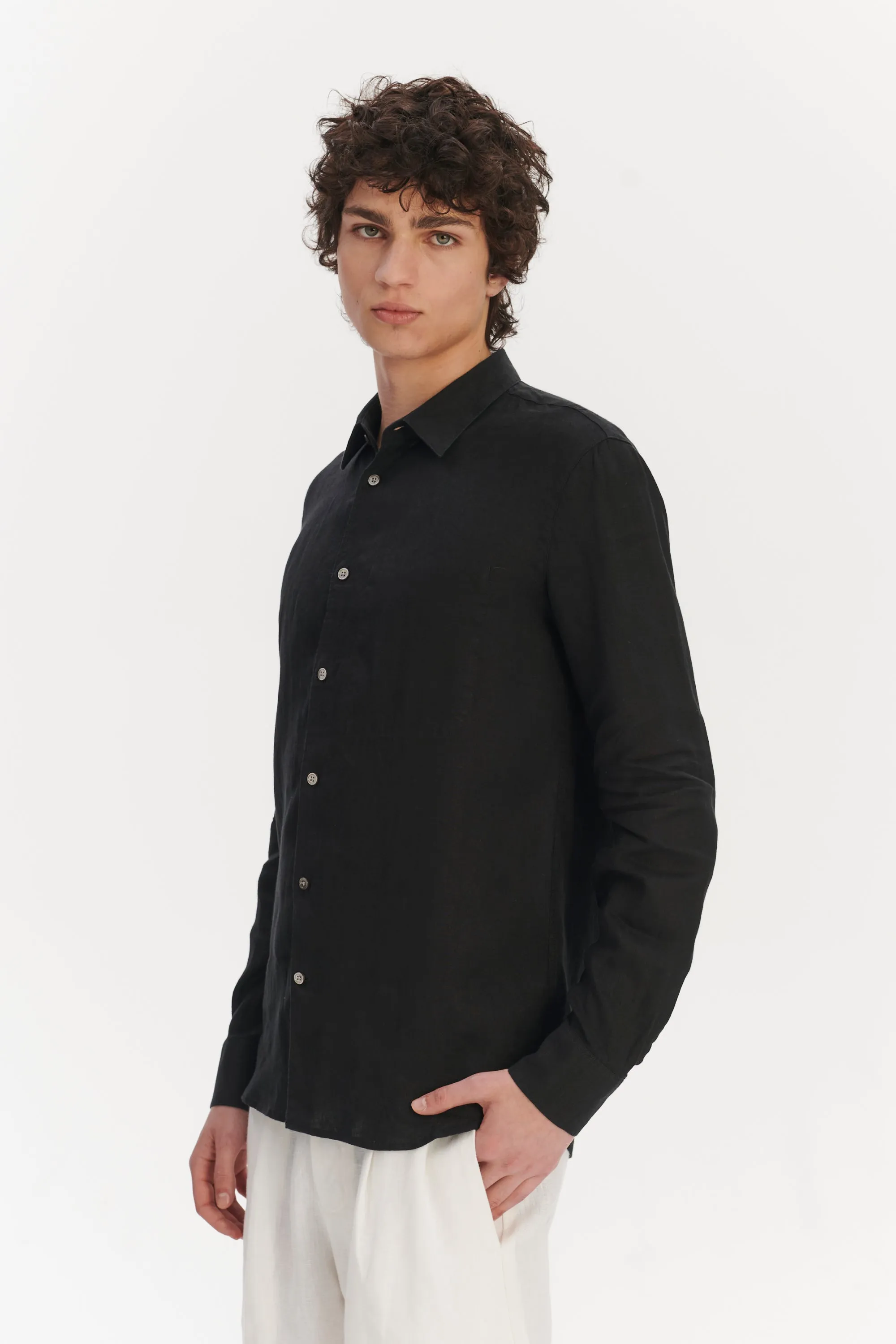 Feel Good Shirt in a Soft and Airy Black Portuguese Linen sold by Delikatessen product image thumbnail 5