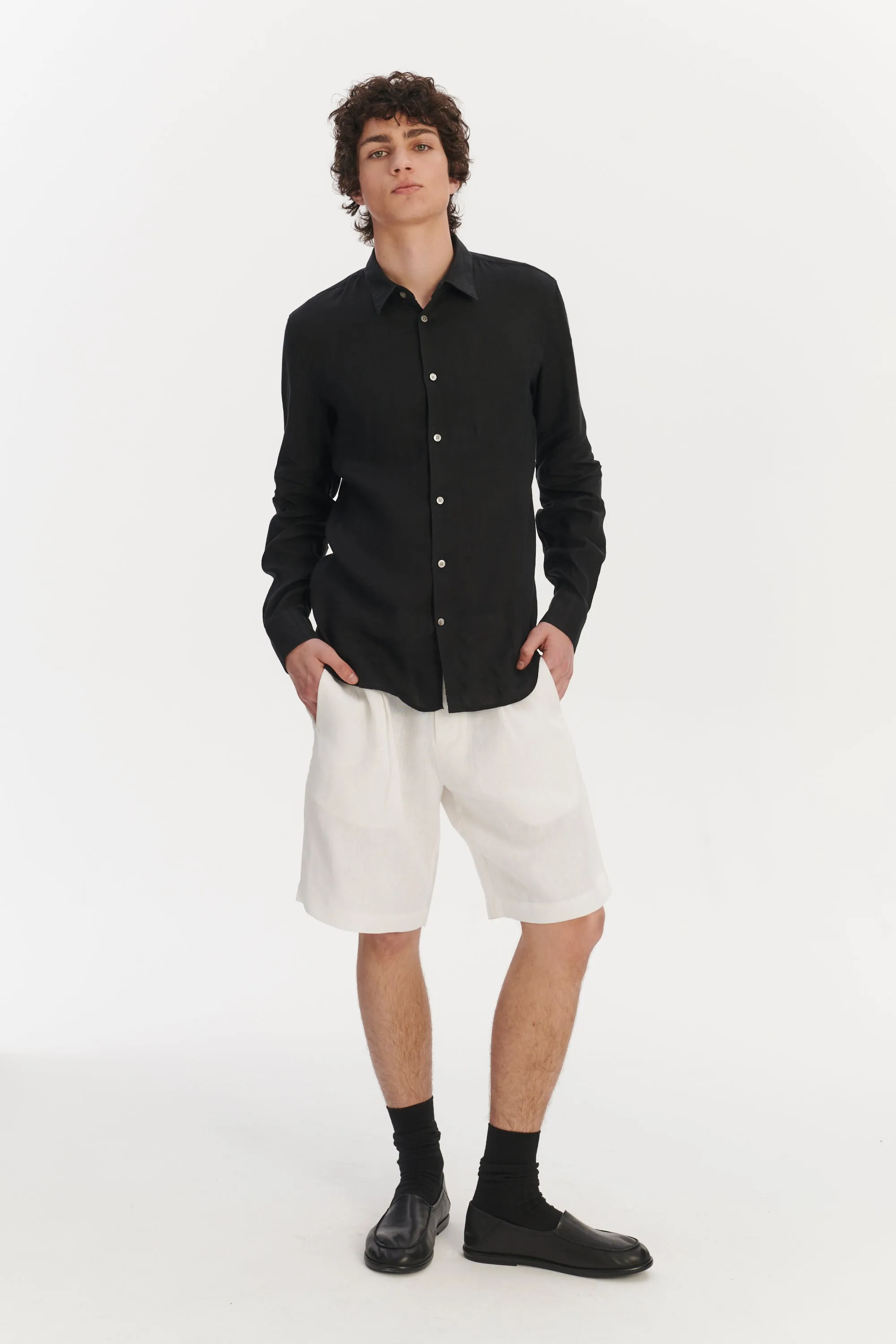 Feel Good Shirt in a Soft and Airy Black Portuguese Linen sold by Delikatessen