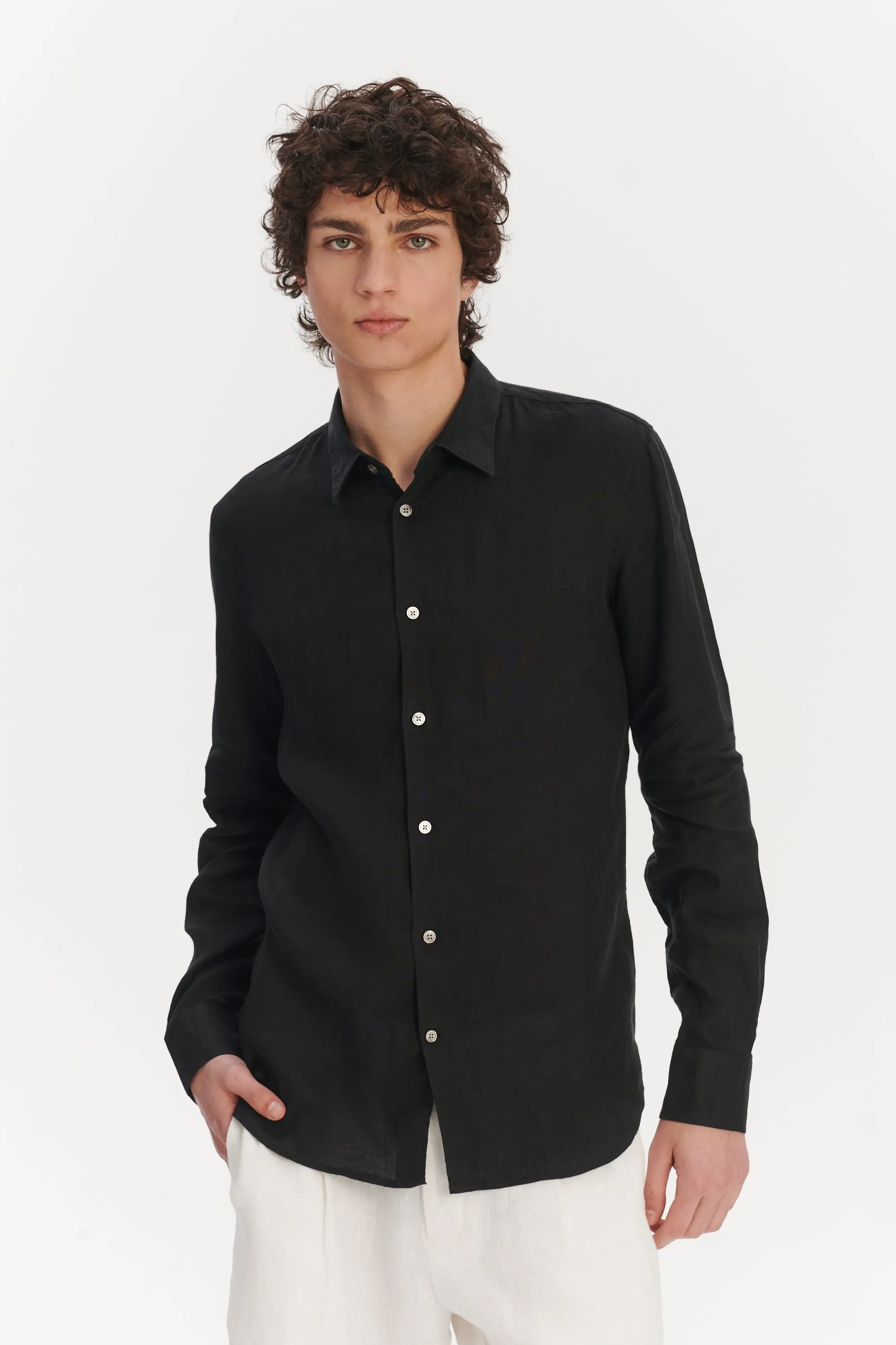 Feel Good Shirt in a Soft and Airy Black Portuguese Linen sold by Delikatessen product image thumbnail 3