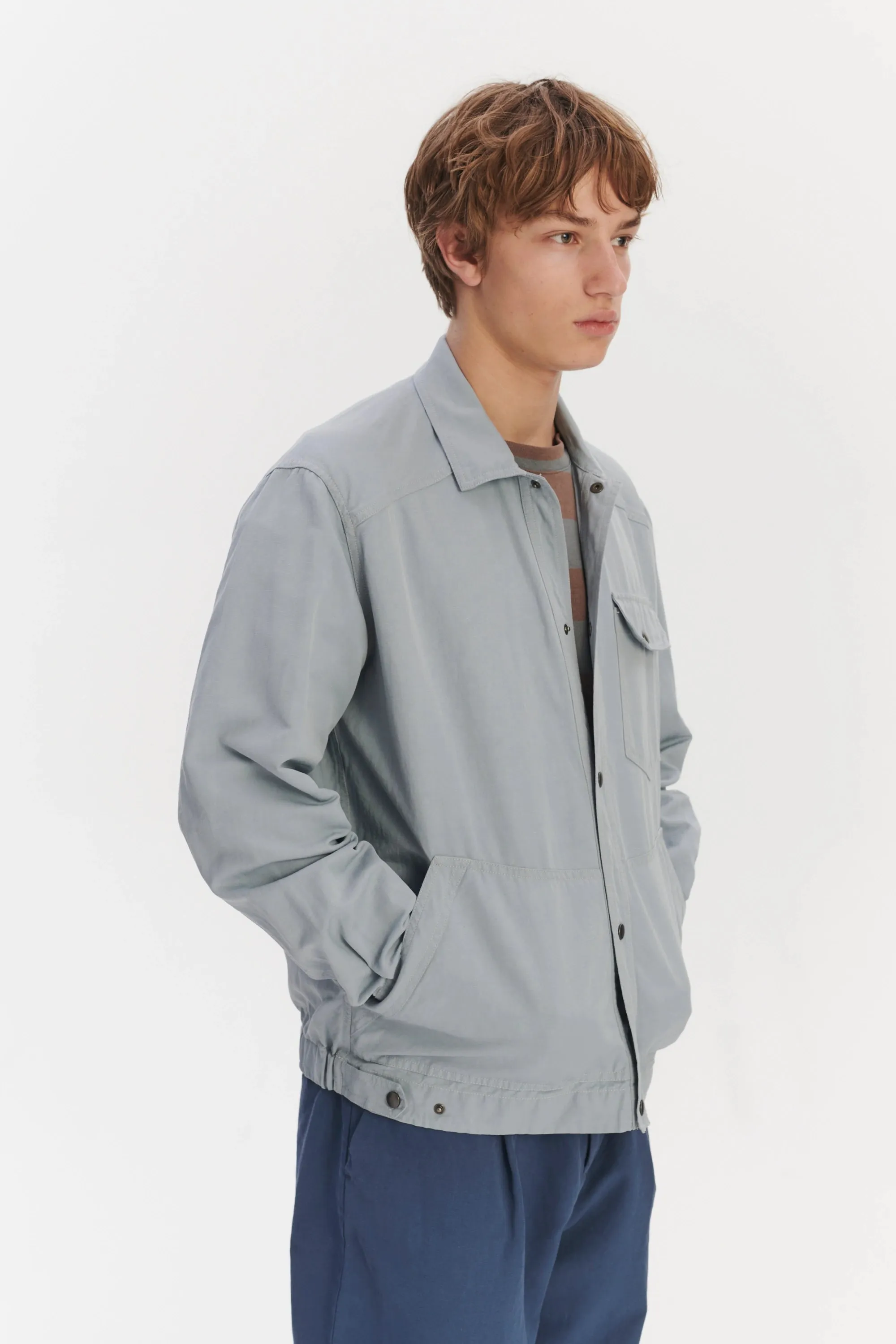 French Workwear Jacket in a Light Blue Grey Italian Cotton and Linen sold by Delikatessen product image thumbnail 4