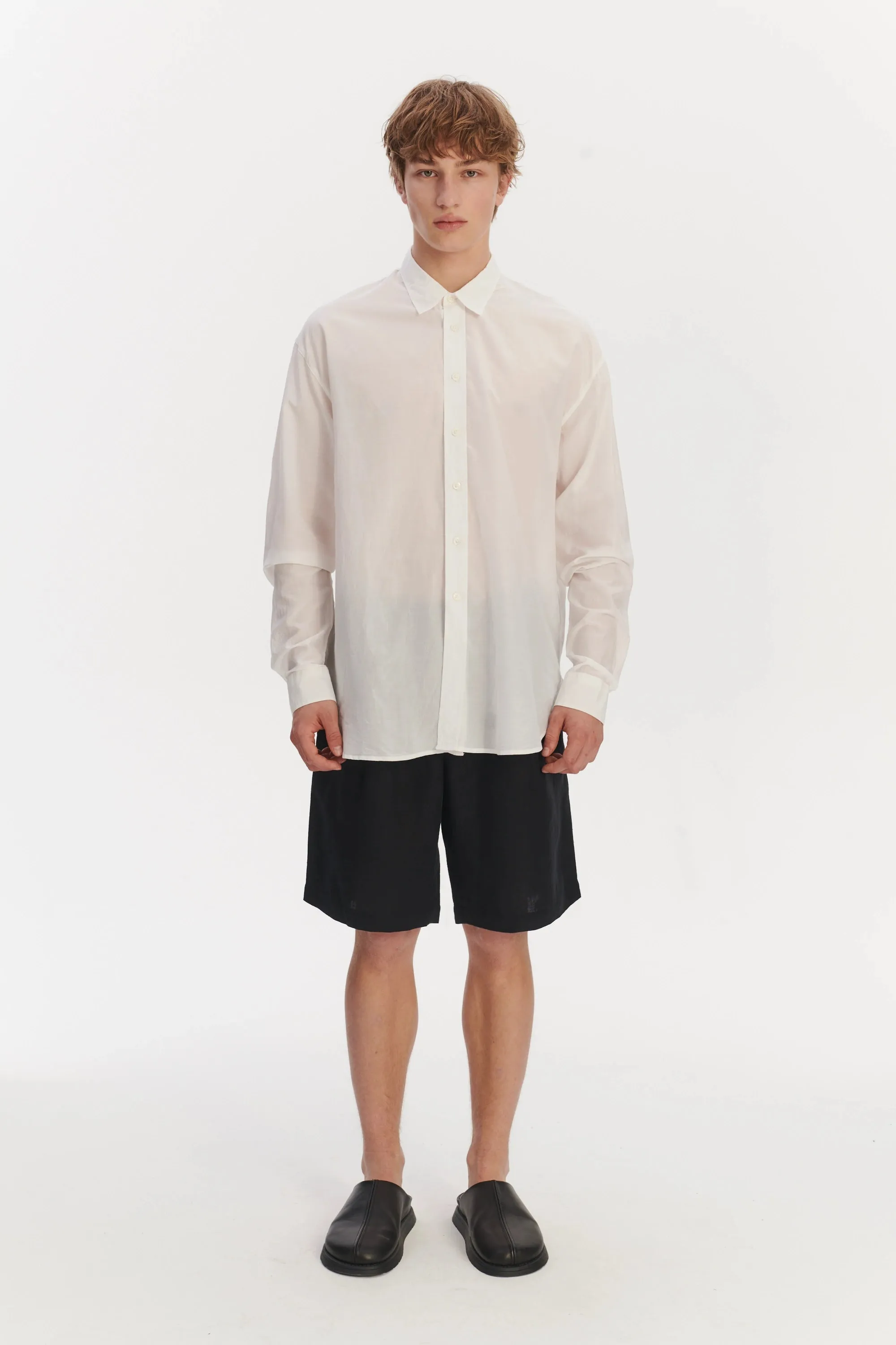 Oversized Rider Shirt in a Smooth White Airy Italian Silk and Cotton sold by Delikatessen
