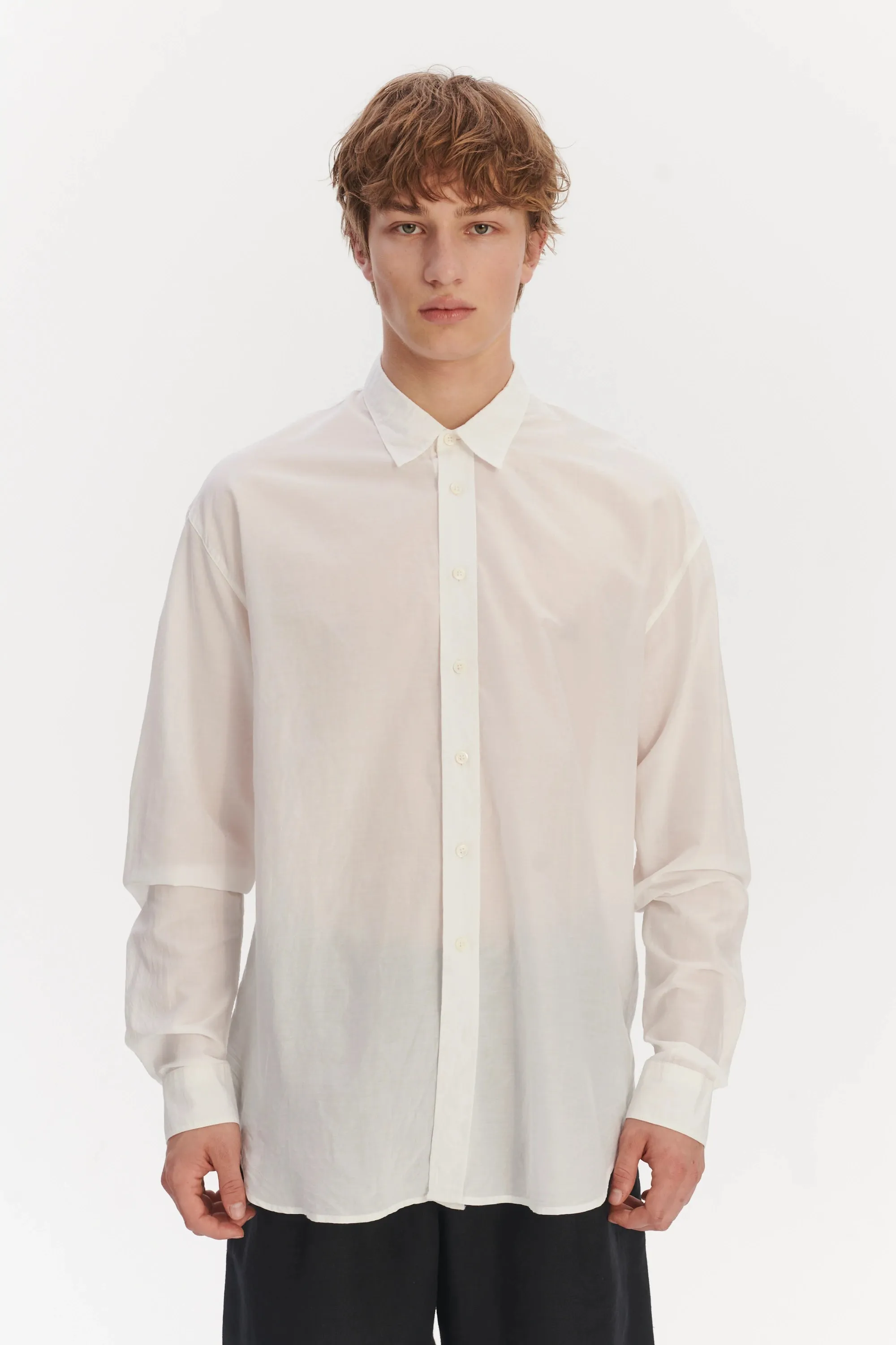 Oversized Rider Shirt in a Smooth White Airy Italian Silk and Cotton sold by Delikatessen product image thumbnail 3