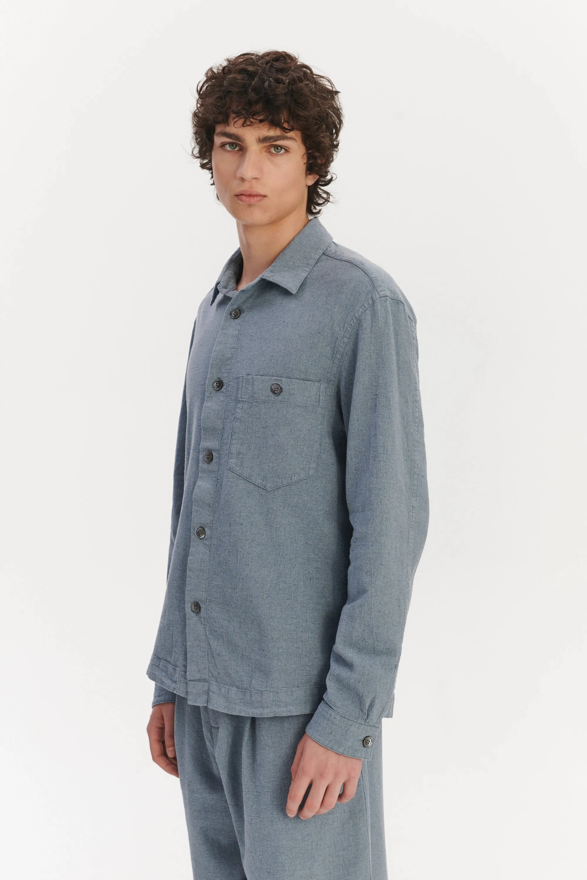 Architects Overshirt Shirt in a Pale Sky Blue Italian Recycled Cotton Denim sold by Delikatessen product image thumbnail 5