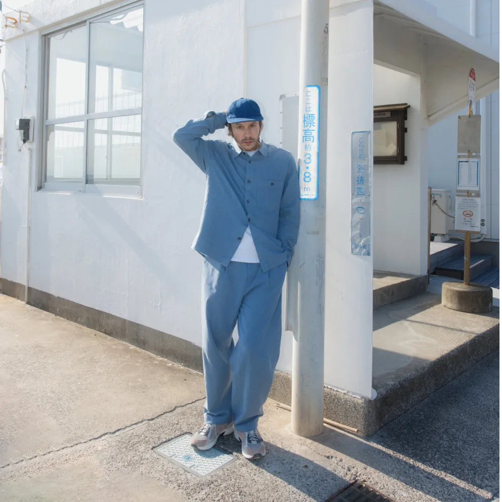 Architects Overshirt Shirt in a Pale Sky Blue Italian Recycled Cotton Denim sold by Delikatessen