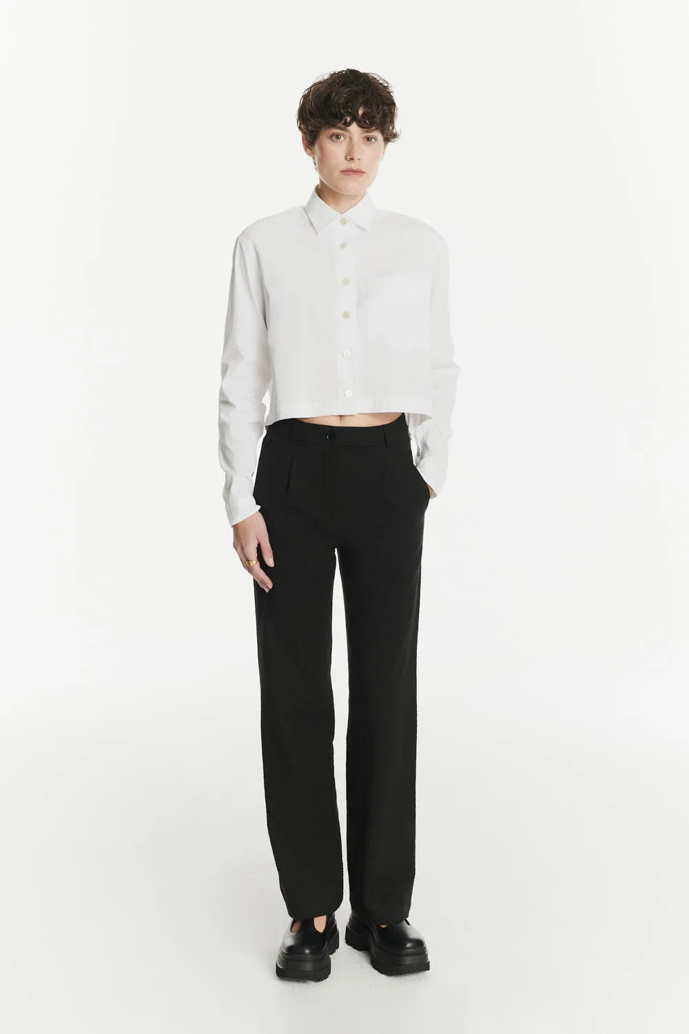 Relaxed Cropped Shirt in a Crisp White Italian Cotton, Nylon and Lycra sold by Delikatessen