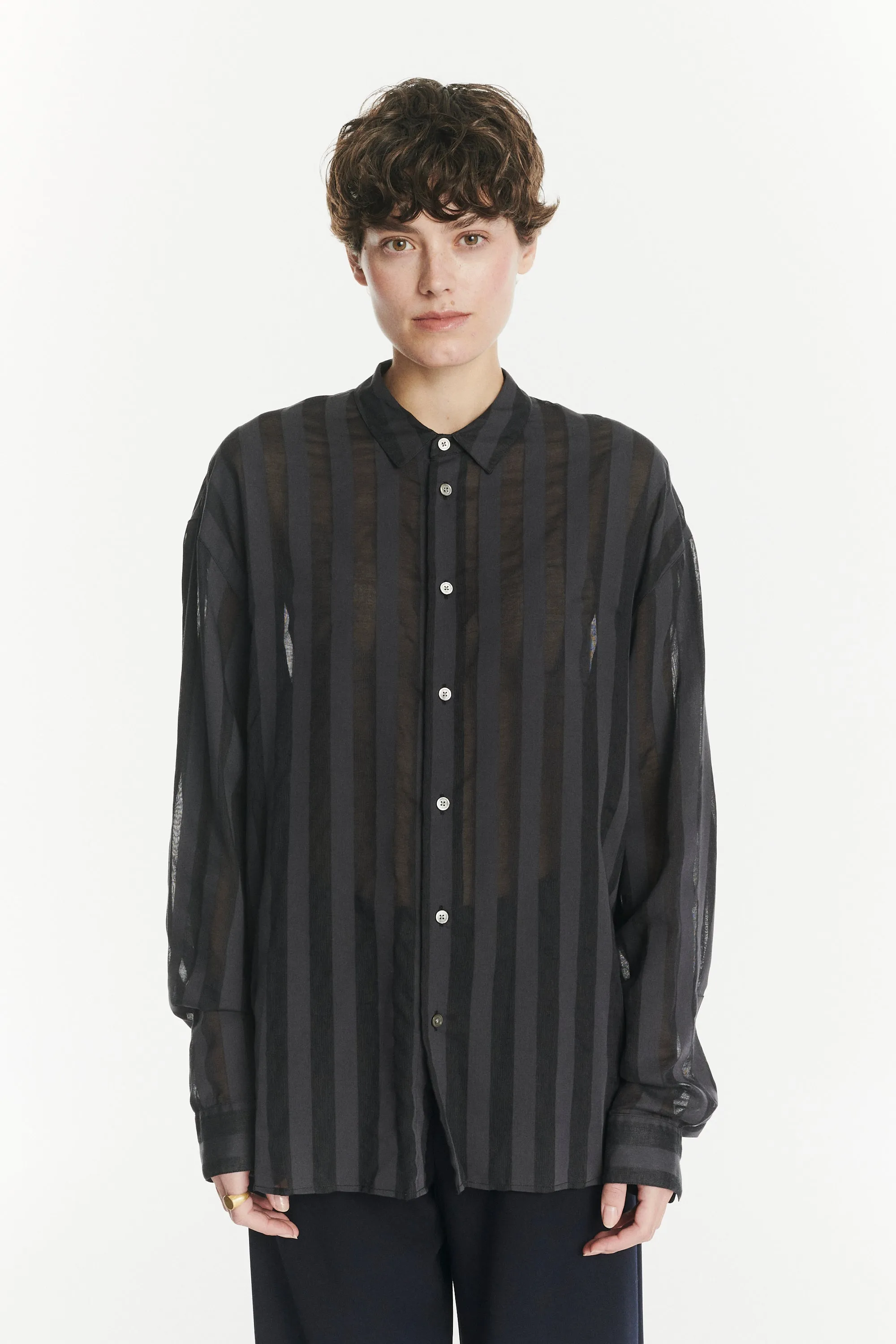 Oversized Rider Shirt in a Black Translucent and Airy Portuguese Cotton and Lyocell sold by Delikatessen product image thumbnail 4
