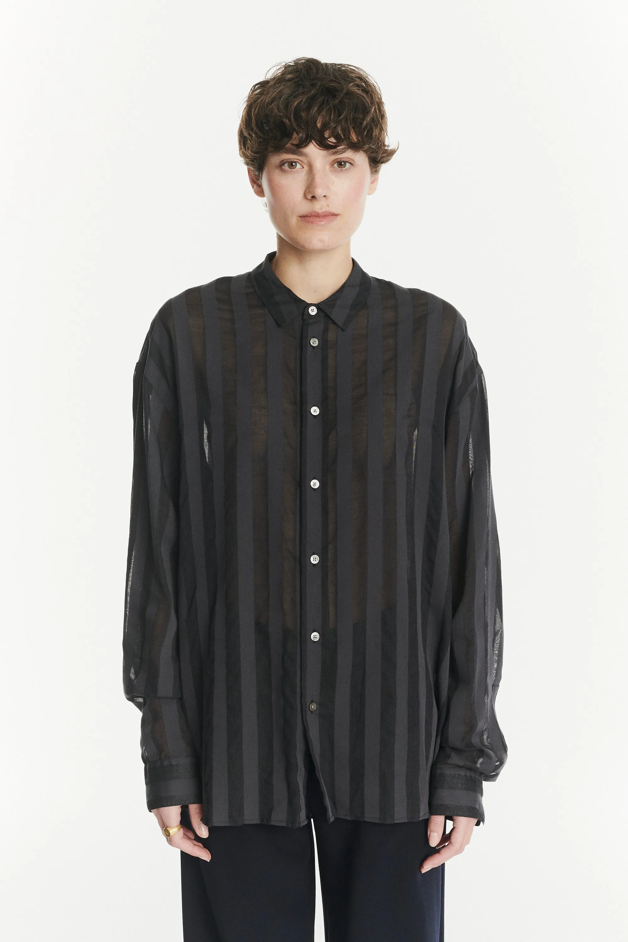 Oversized Rider Shirt in a Black Translucent and Airy Portuguese Cotton and Lyocell sold by Delikatessen product image thumbnail 3