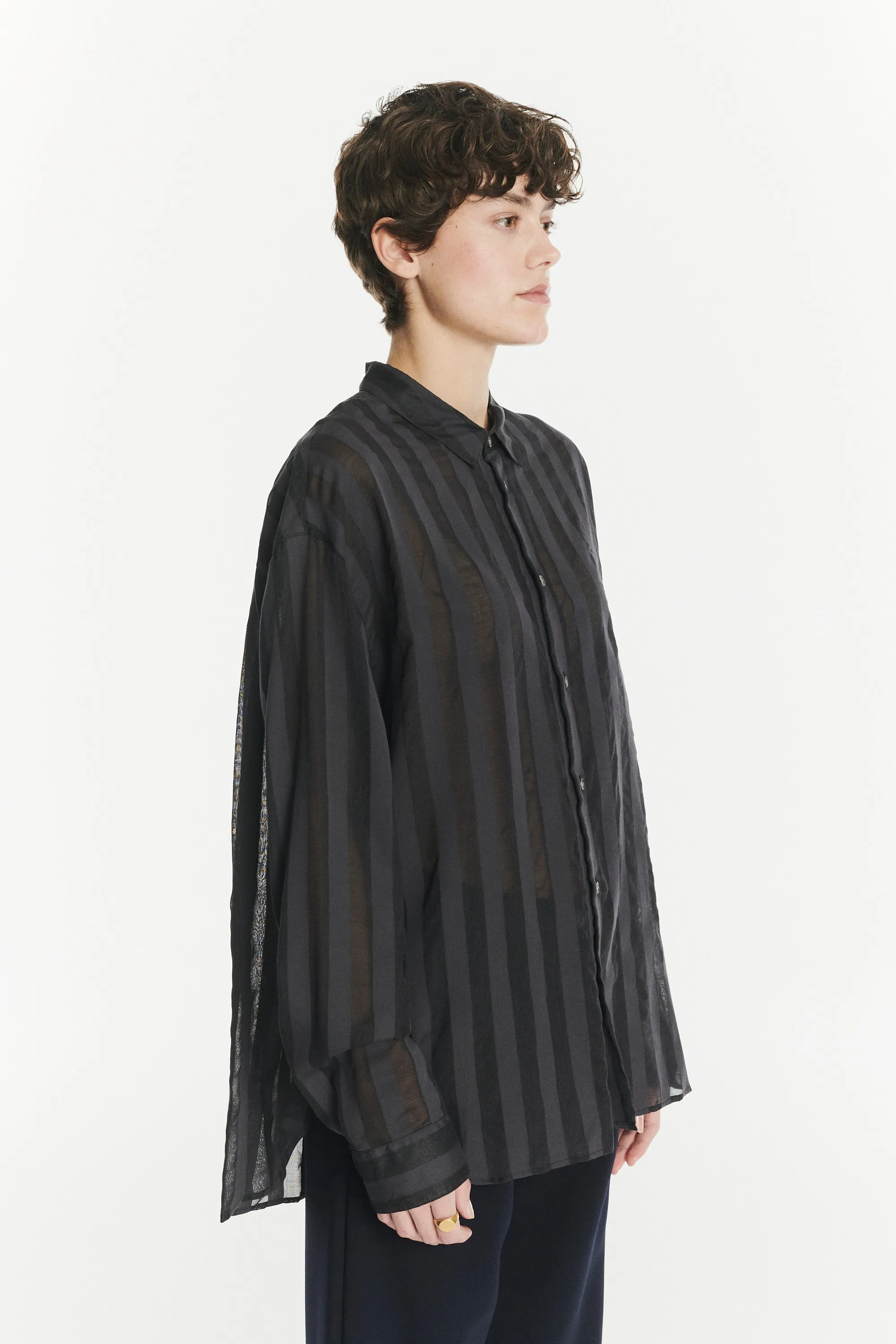 Oversized Rider Shirt in a Black Translucent and Airy Portuguese Cotton and Lyocell sold by Delikatessen product image thumbnail 5