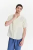 Short Sleeve Camp Collar Shirt in  a  Lemon Cream Soft Italian Cotton Seersucker sold by Delikatessen